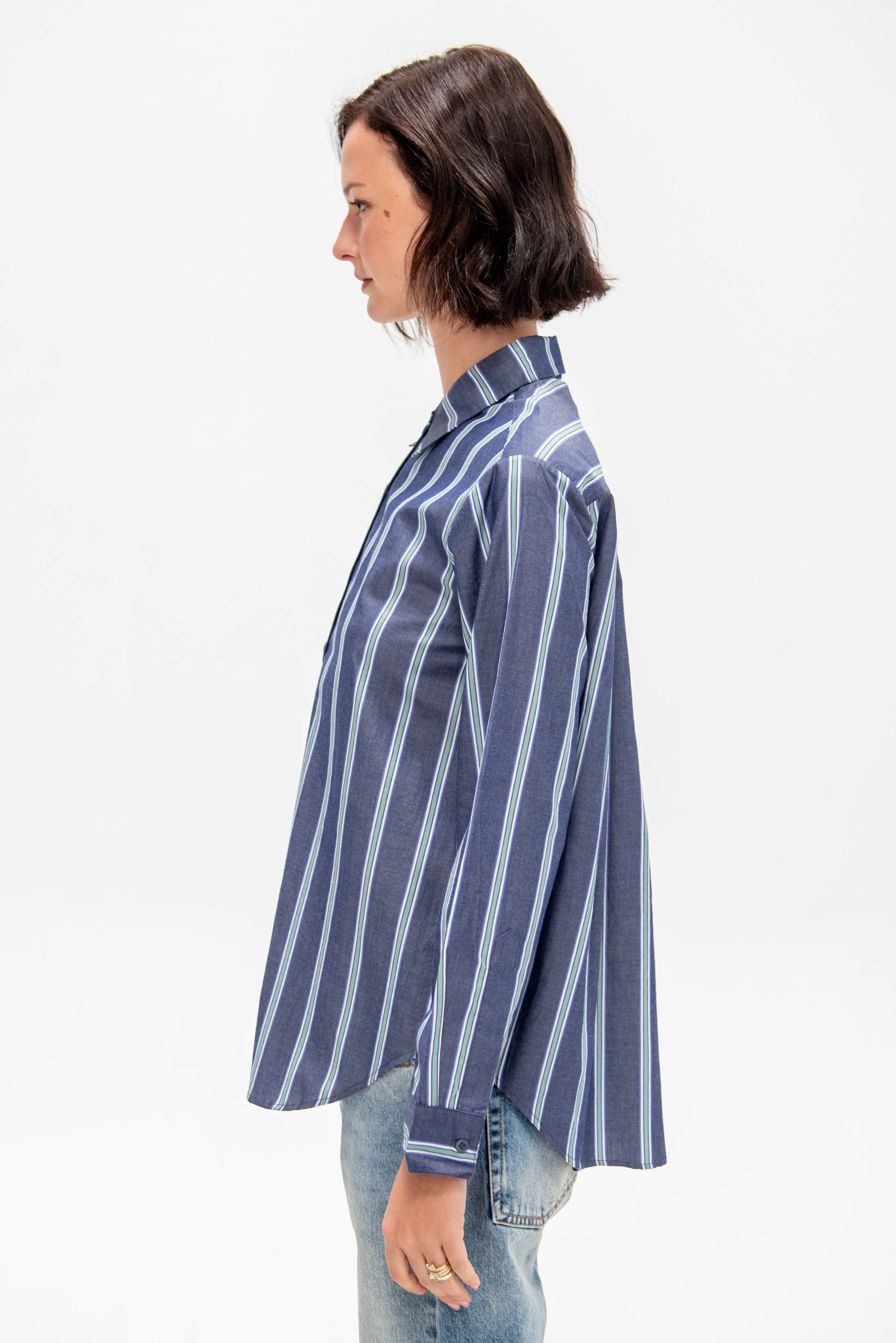 Sodi Wrap Button Top, Indigo Stripe sold by Kick Pleat product image thumbnail 4