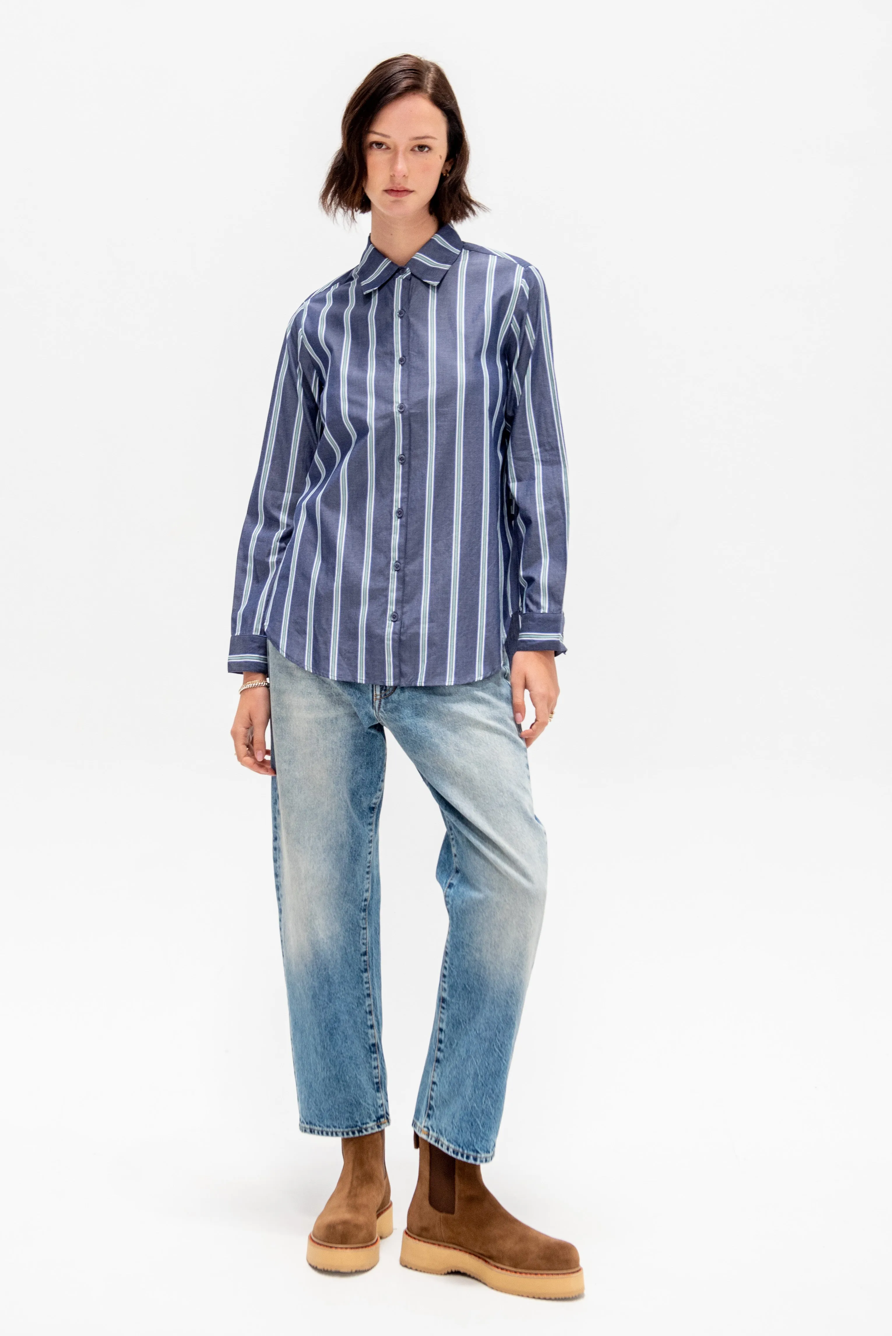 Sodi Wrap Button Top, Indigo Stripe sold by Kick Pleat product image thumbnail 2