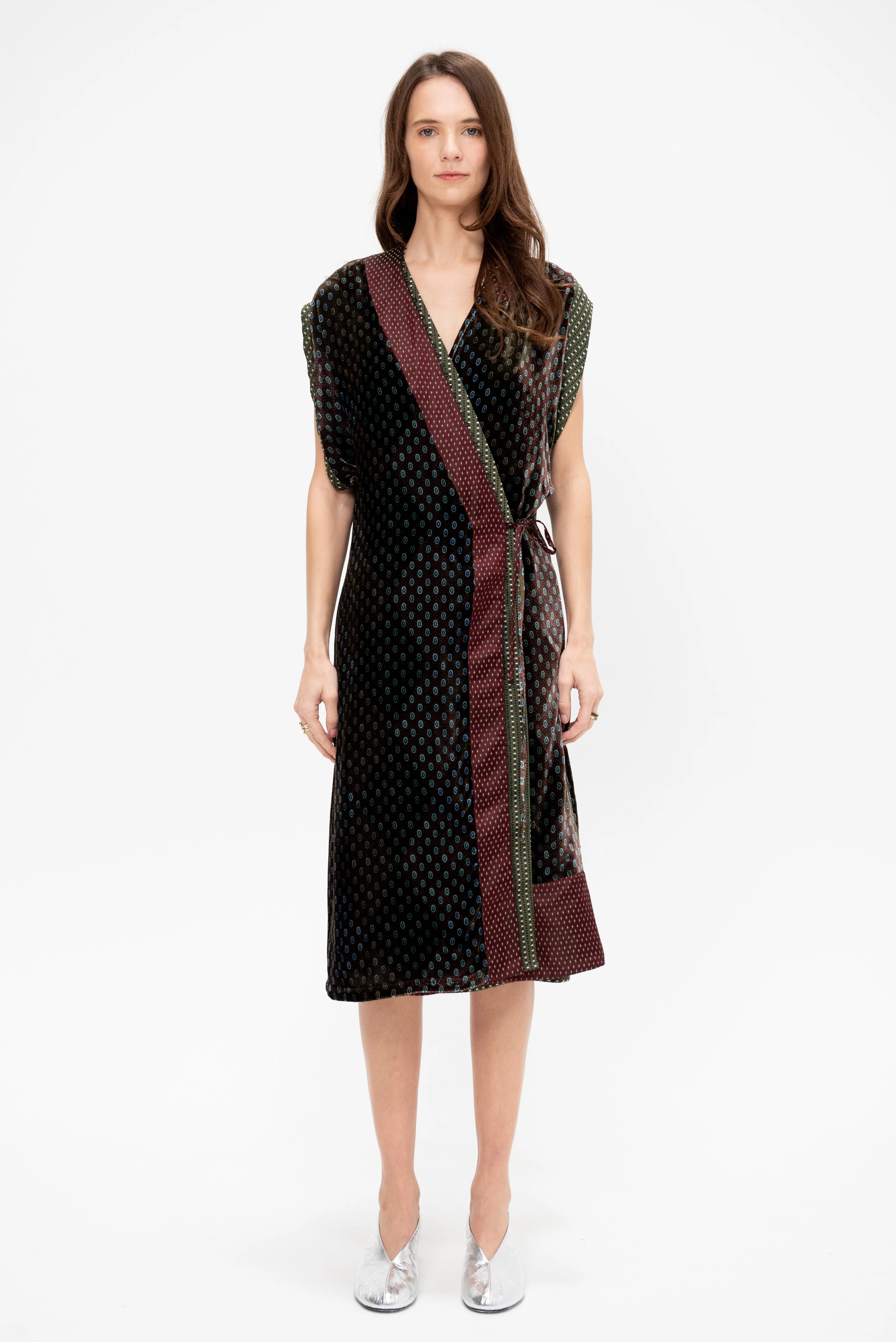 Velvet Wrap Dress, Khaki sold by Kick Pleat product image thumbnail 2