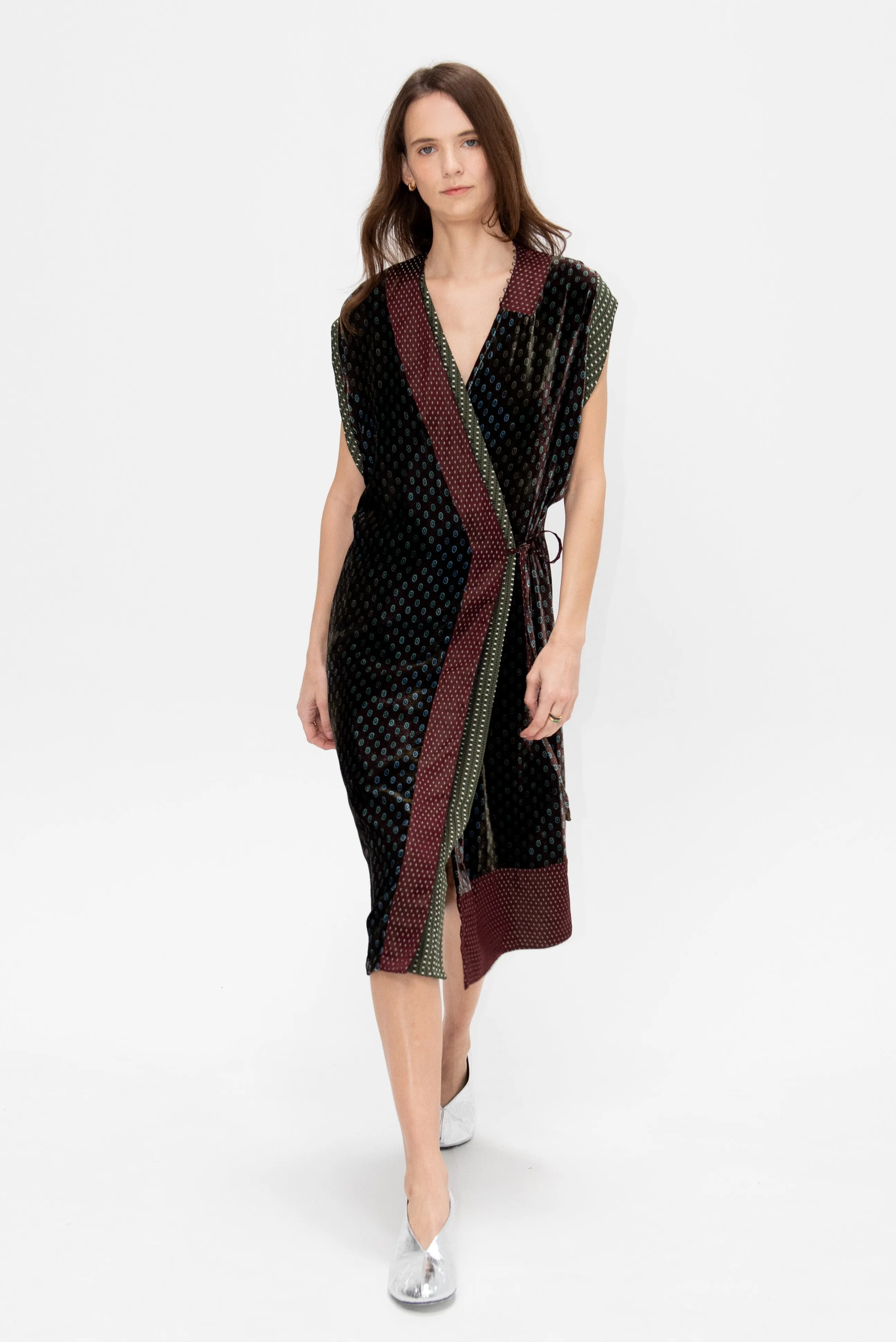 Velvet Wrap Dress, Khaki sold by Kick Pleat product image thumbnail 5