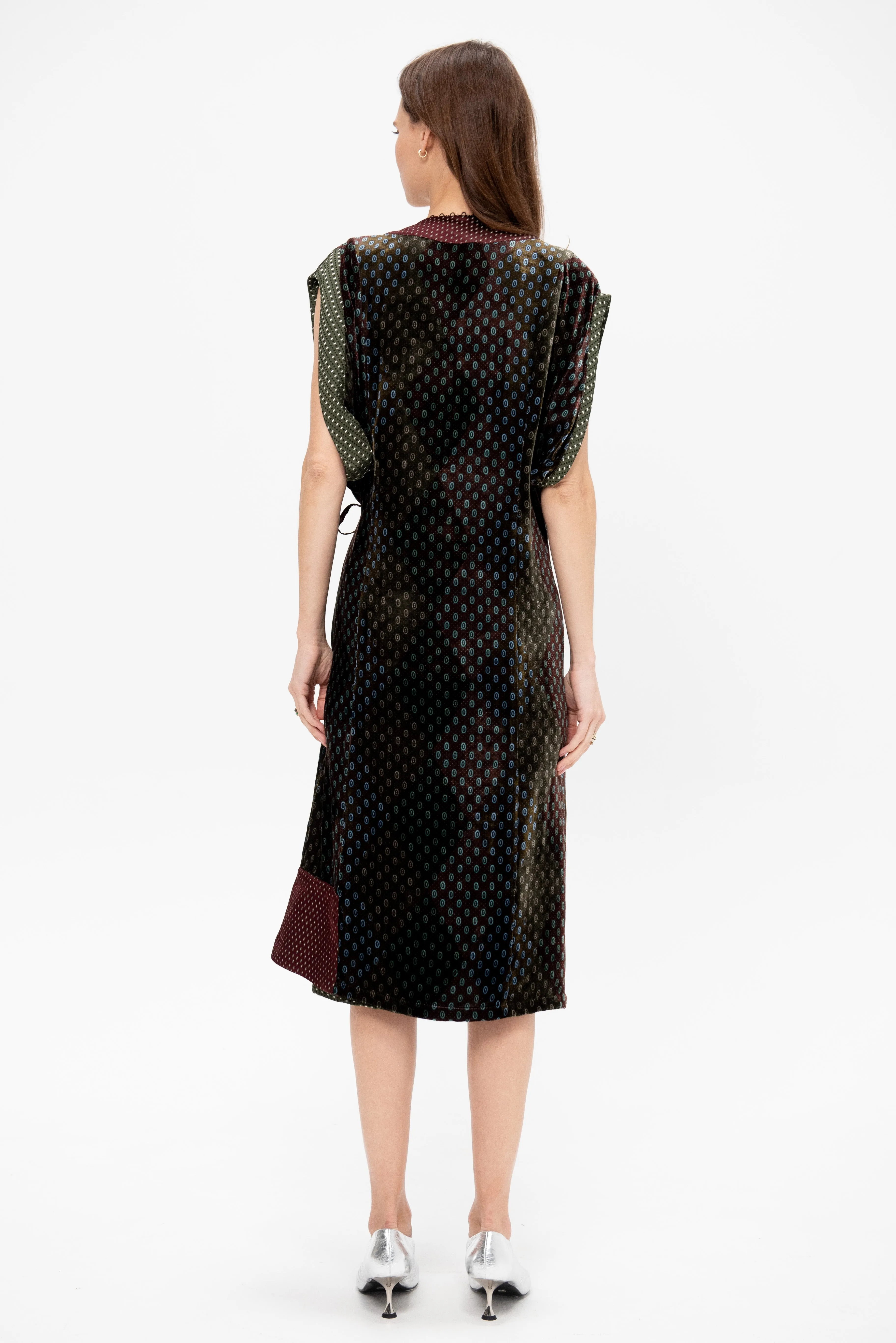 Velvet Wrap Dress, Khaki sold by Kick Pleat product image thumbnail 4
