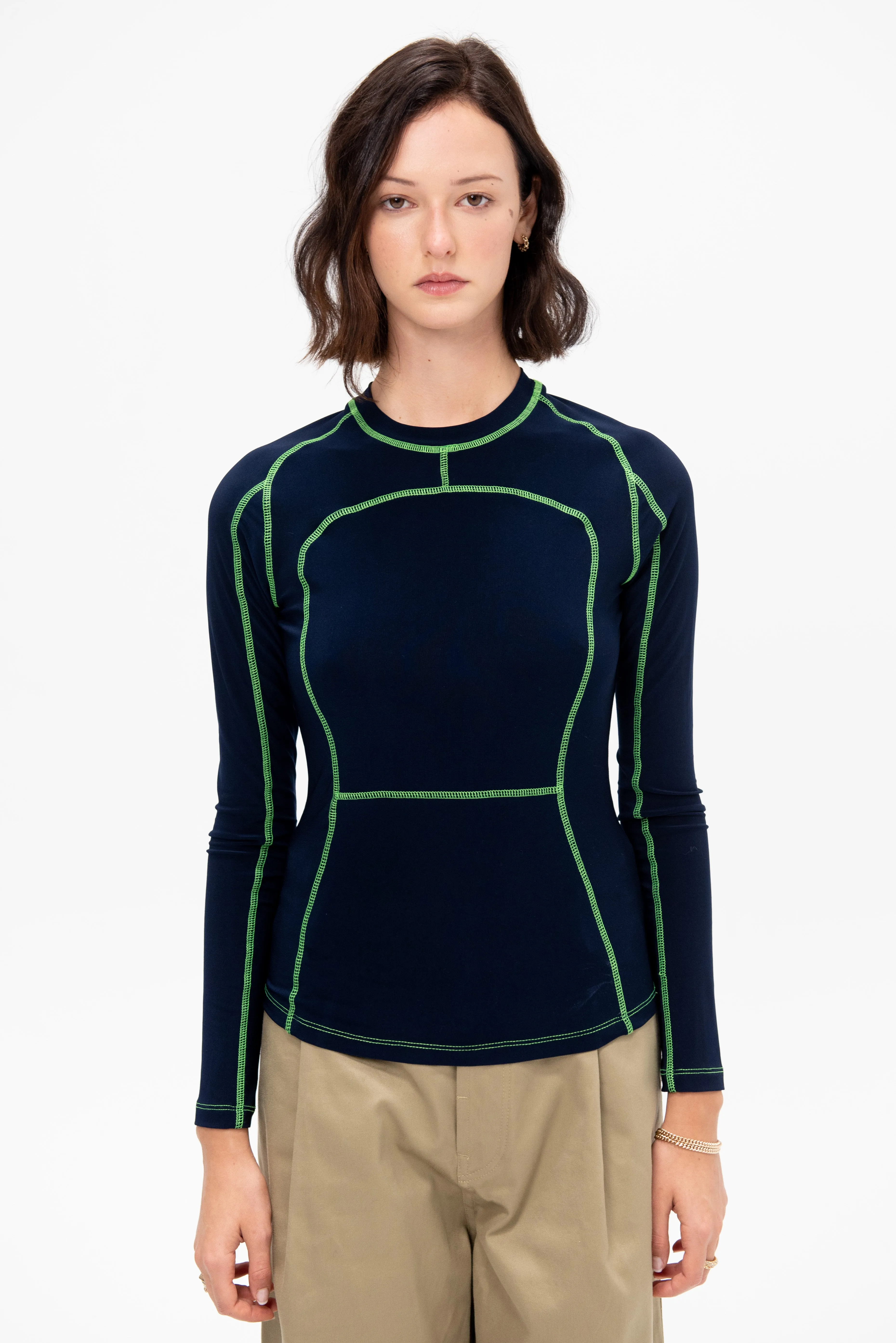 Long Sleeve Paneled Scuba Top, Ink & Grass sold by Kick Pleat product image thumbnail 2