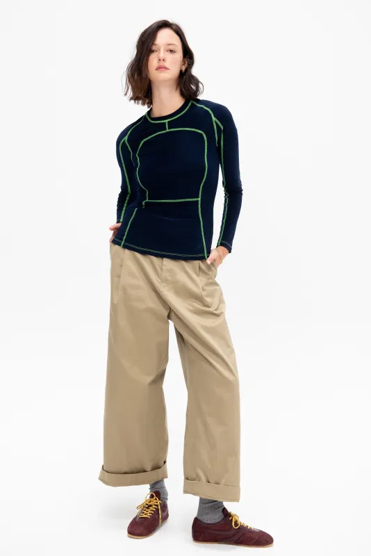 Long Sleeve Paneled Scuba Top, Ink & Grass sold by Kick Pleat