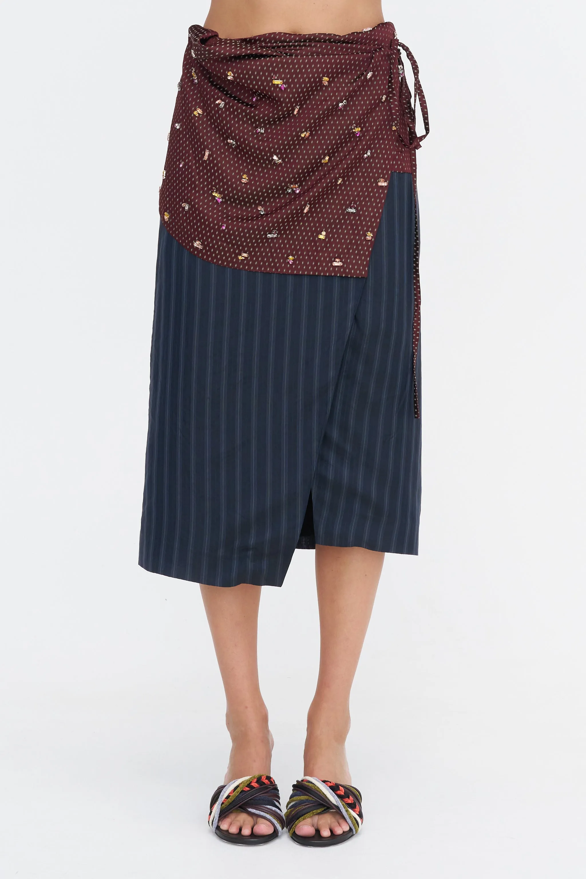Embellished Wrap Skirt, Burgundy sold by Kick Pleat product image thumbnail 2