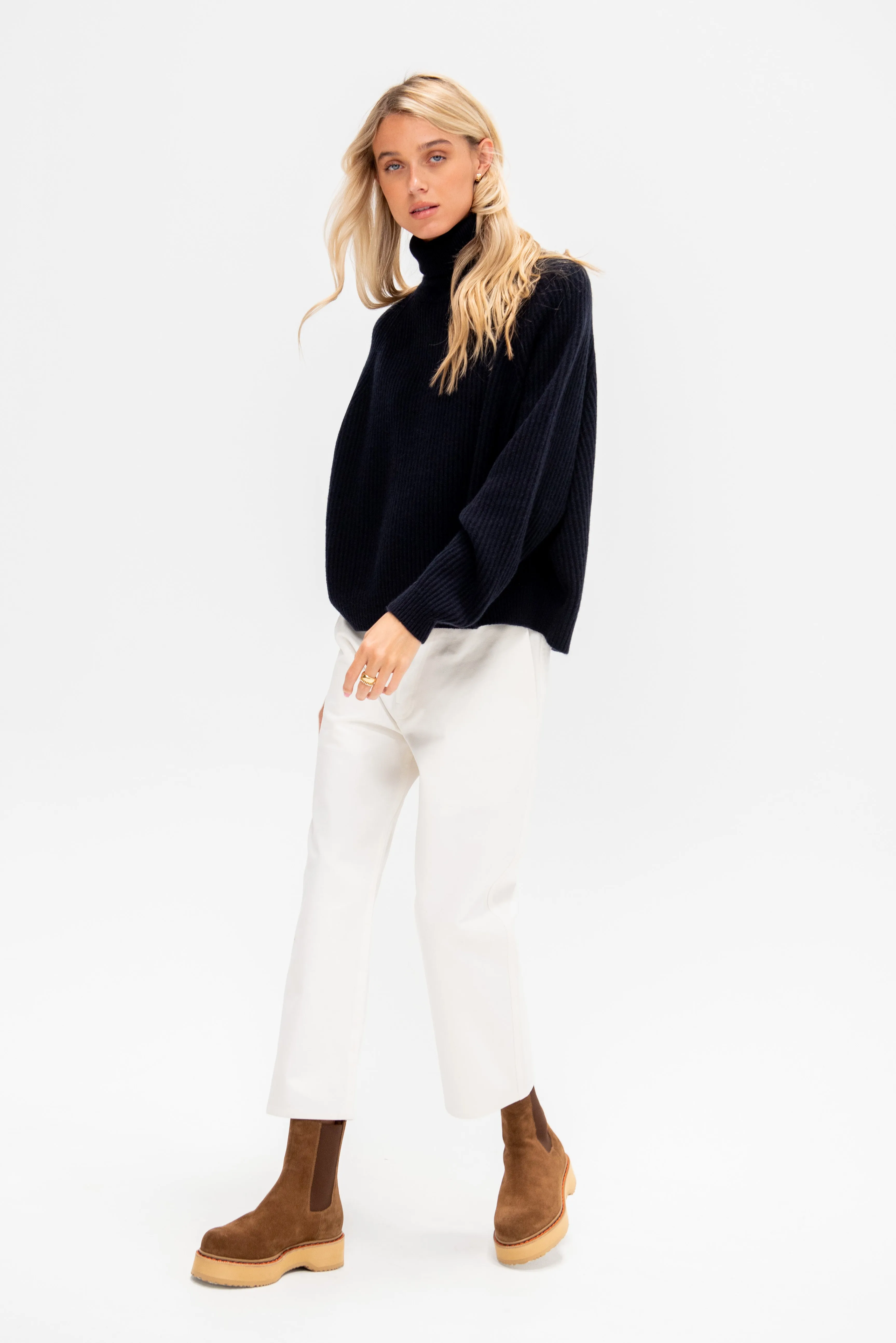 Turtleneck Ribbed Raglan Sweater, Midnight sold by Kick Pleat product image thumbnail 5