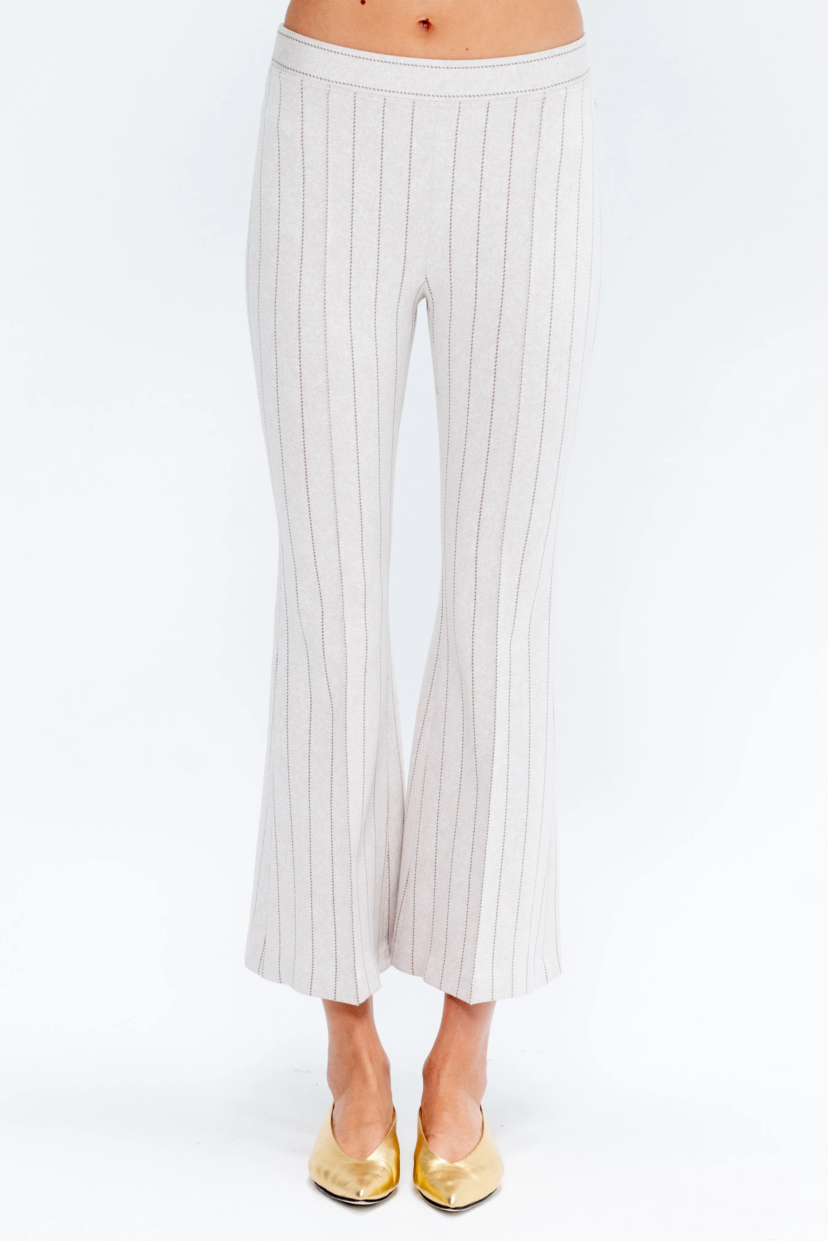 Pull On Cropped Flare Pants - Pinstripe, Beige & Brown sold by Kick Pleat product image thumbnail 2