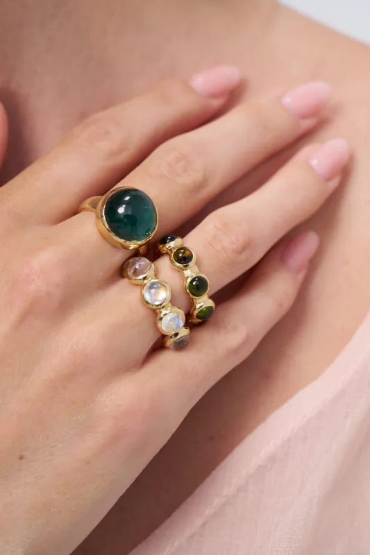 Vic Single Ring - Thin Band, Green Tourmaline sold by Kick Pleat