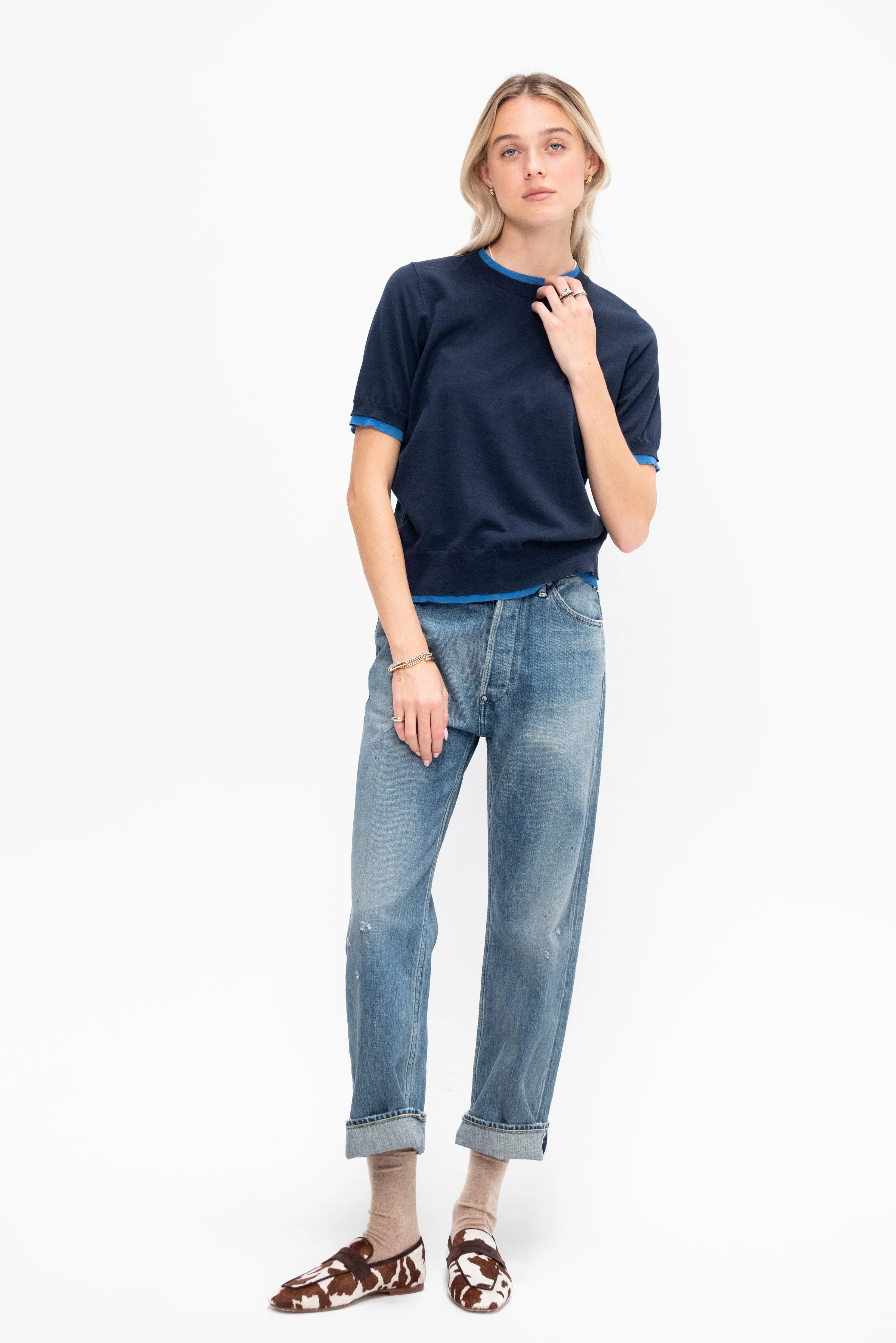 Mindy Fine Cotton Top, Navy & Blue sold by Kick Pleat product image thumbnail 5