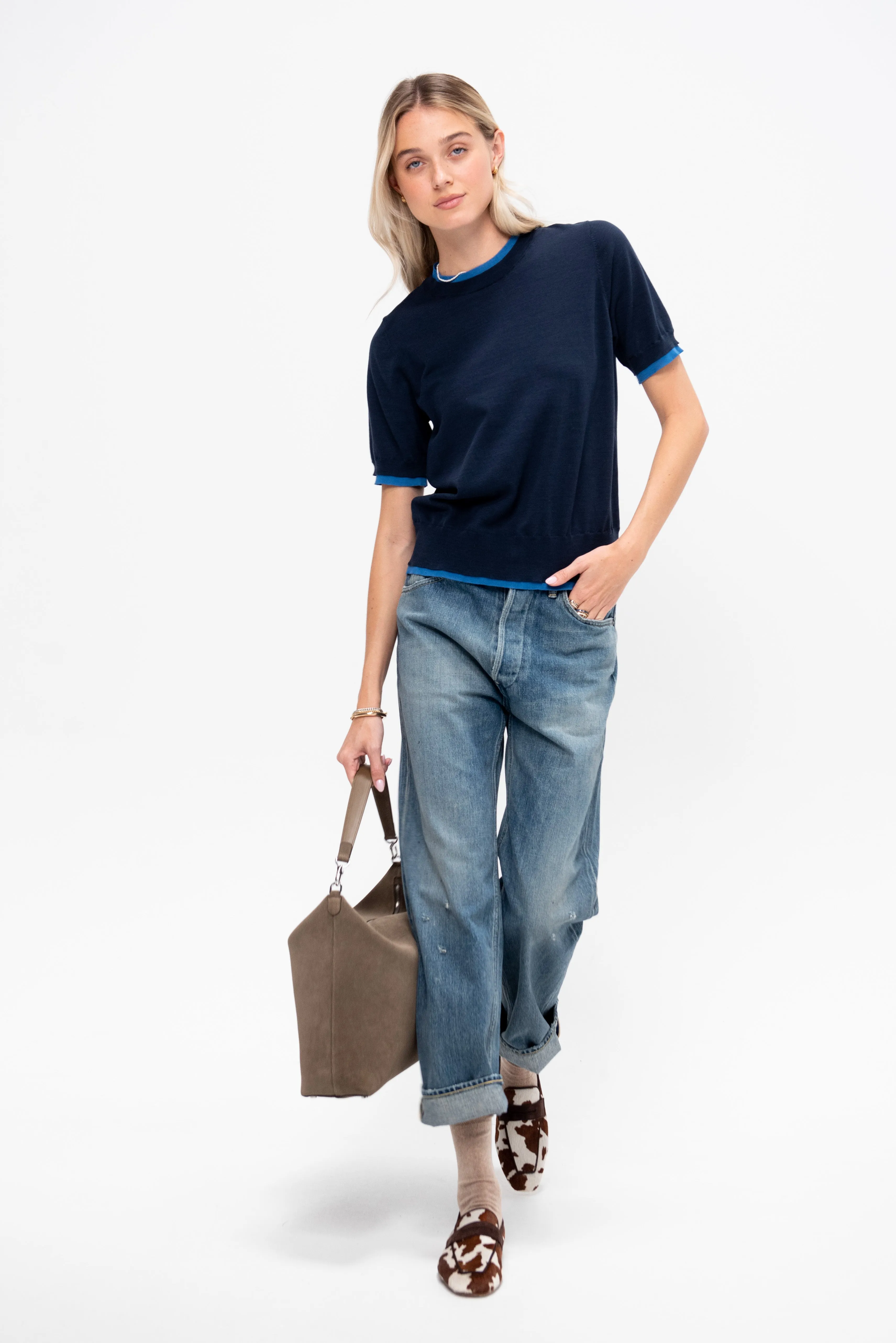 Mindy Fine Cotton Top, Navy & Blue sold by Kick Pleat