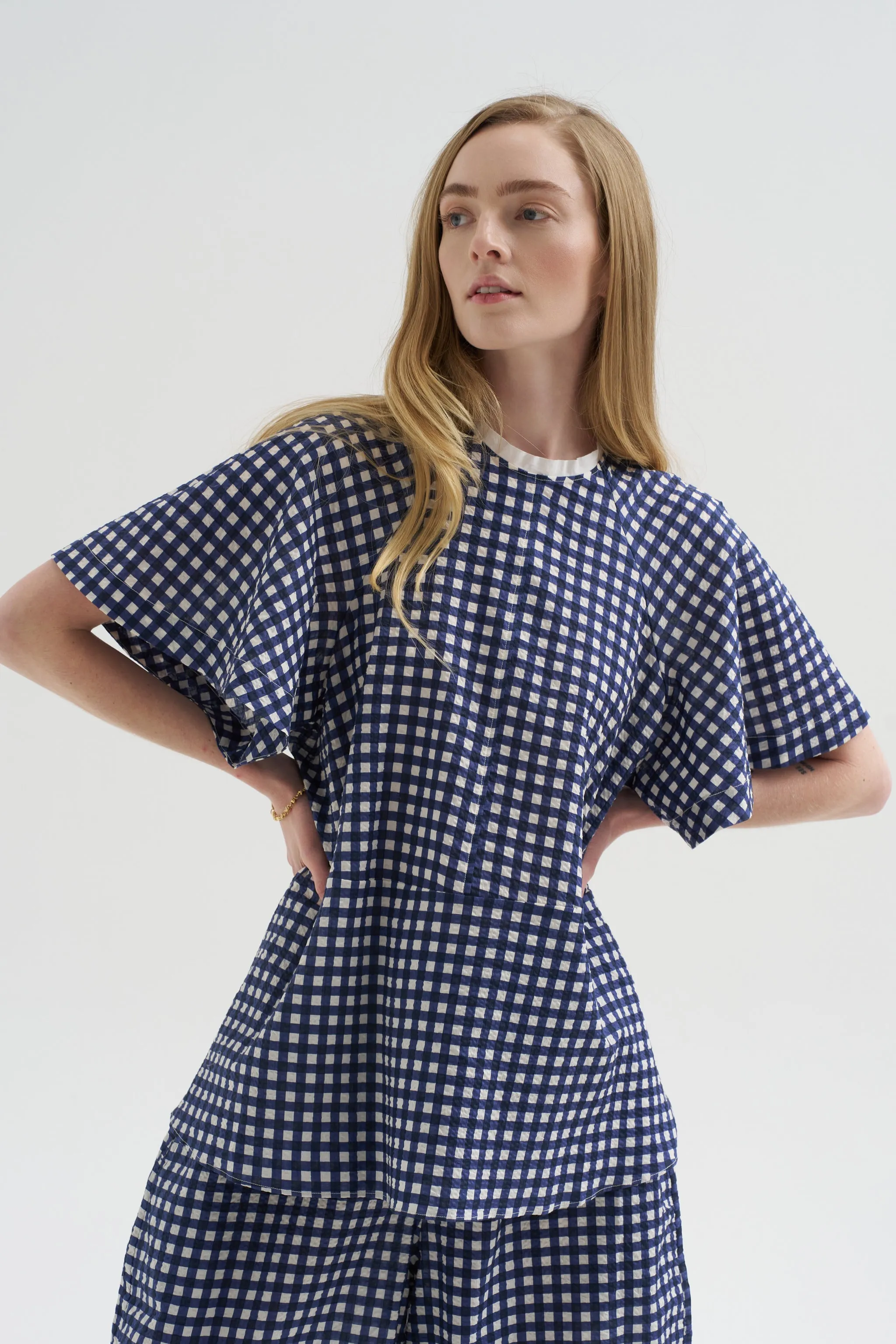 Weill Blouse, Blue Gingham sold by Kick Pleat