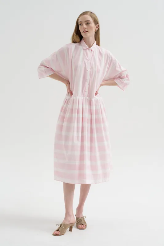 Asun Dress, Brushstroke Rose Stripe sold by Kick Pleat
