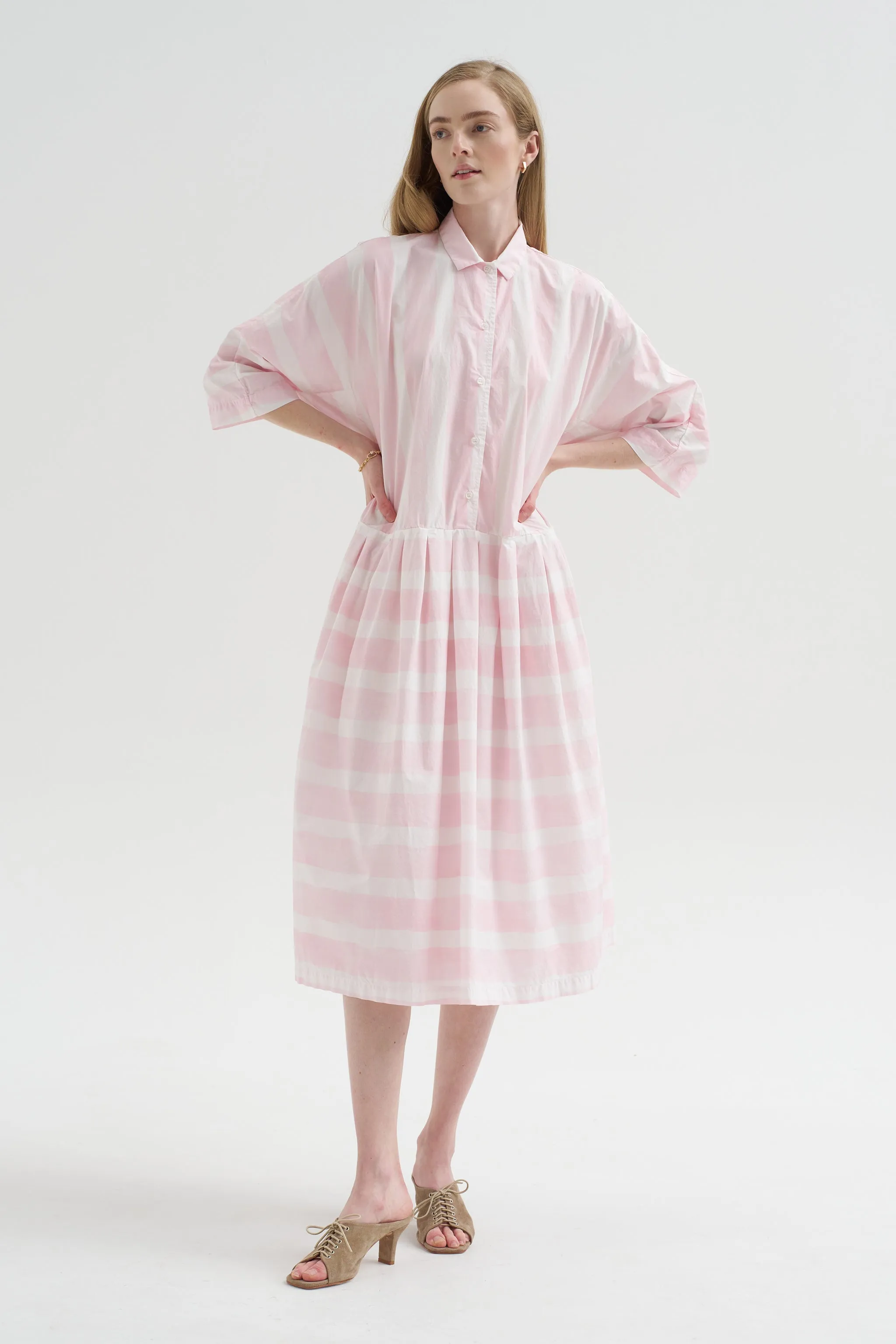 Asun Dress, Brushstroke Rose Stripe sold by Kick Pleat