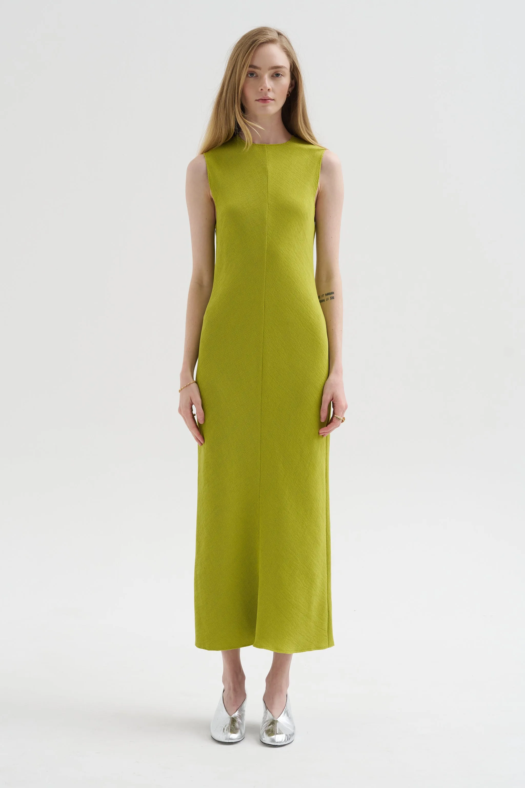 Viscose Plisse Sleeveless Bias Dress, Pea Pod sold by Kick Pleat product image thumbnail 3