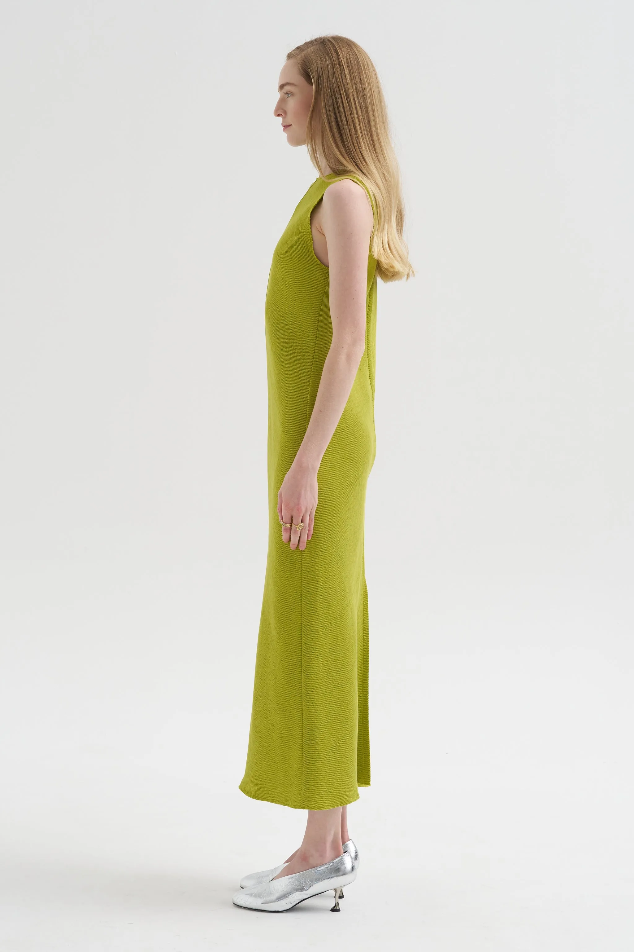 Viscose Plisse Sleeveless Bias Dress, Pea Pod sold by Kick Pleat product image thumbnail 4