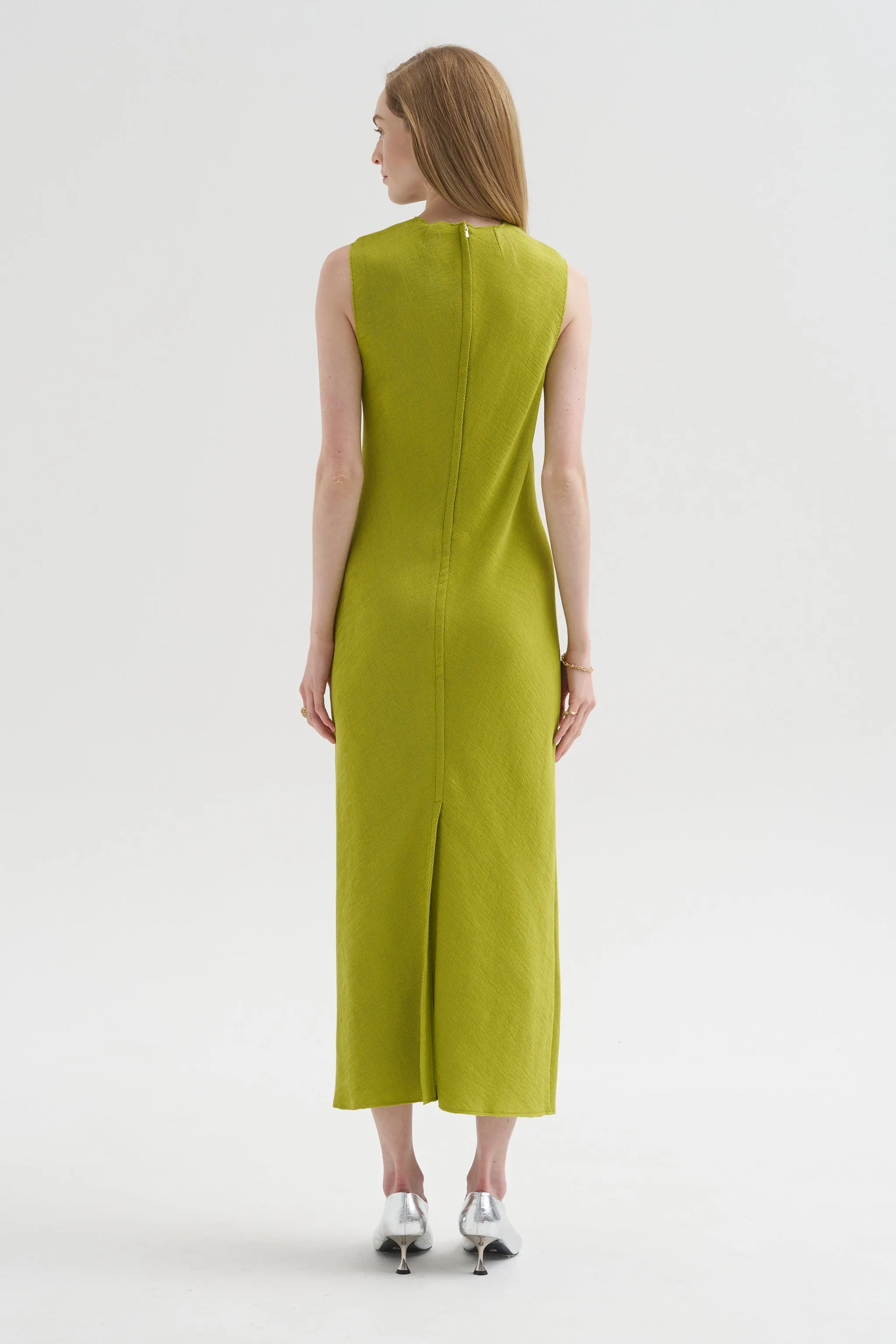 Viscose Plisse Sleeveless Bias Dress, Pea Pod sold by Kick Pleat product image thumbnail 5