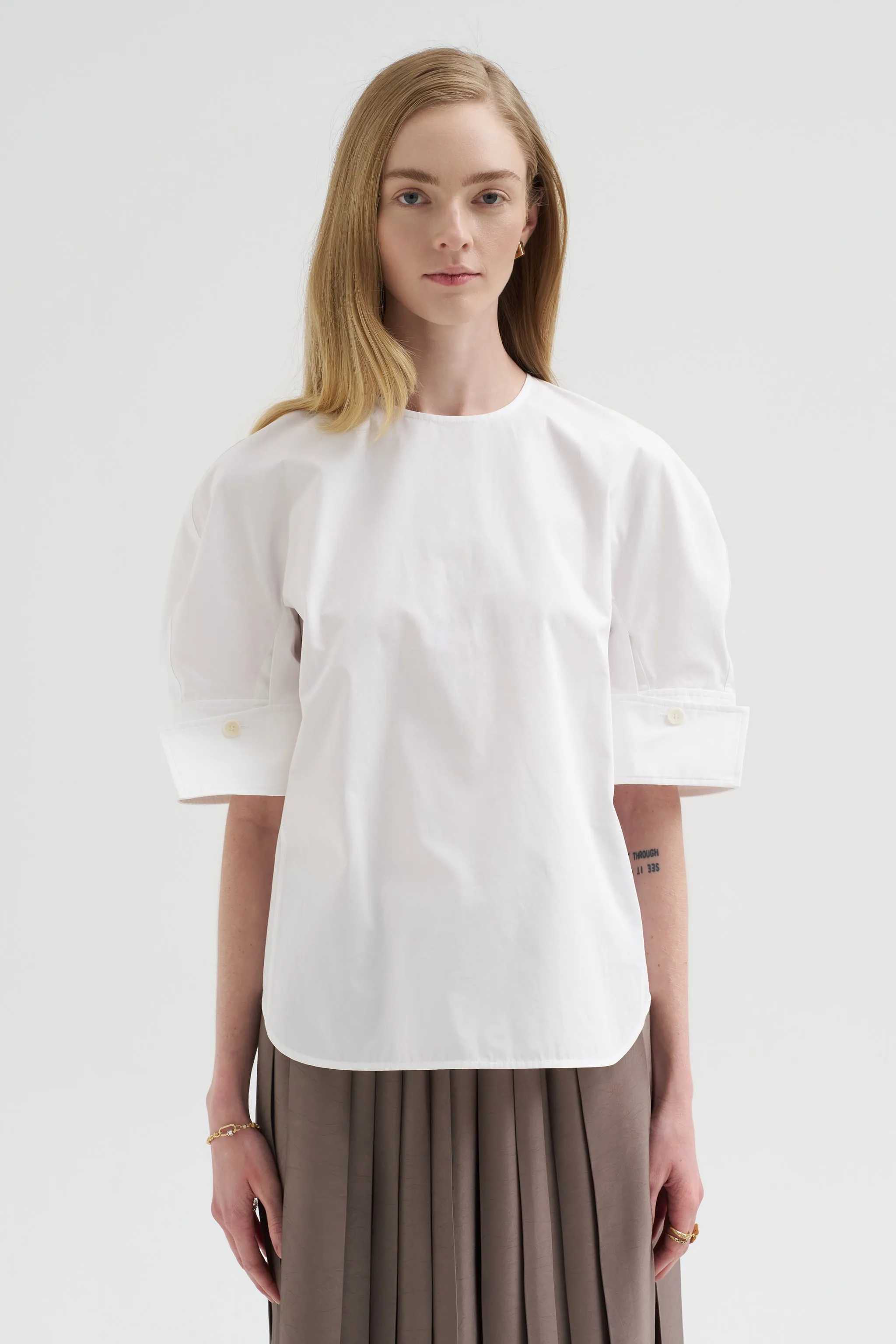 Compact Eco Poplin Reverse Sleeve Top, White sold by Kick Pleat product image thumbnail 3