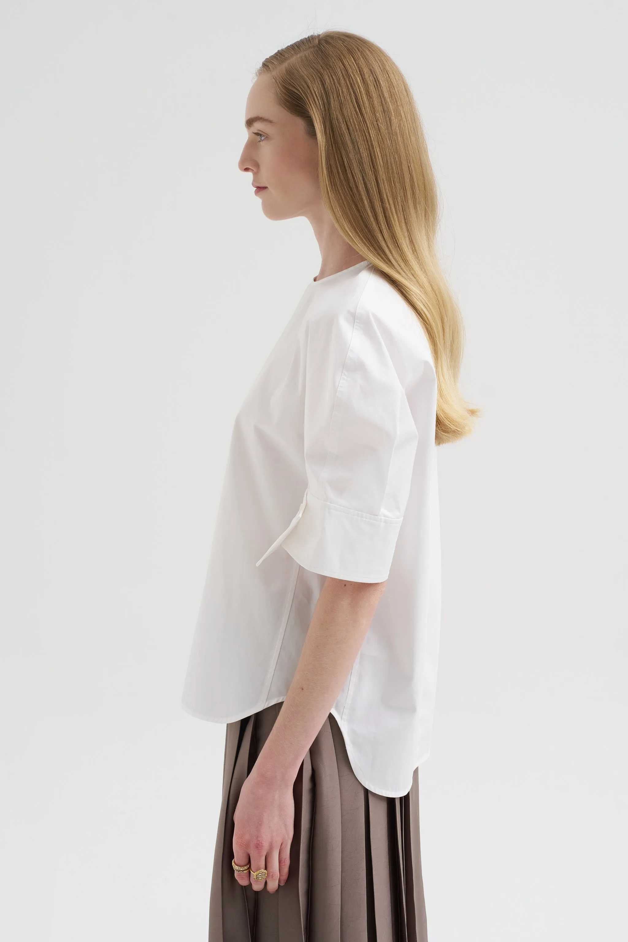 Compact Eco Poplin Reverse Sleeve Top, White sold by Kick Pleat product image thumbnail 4