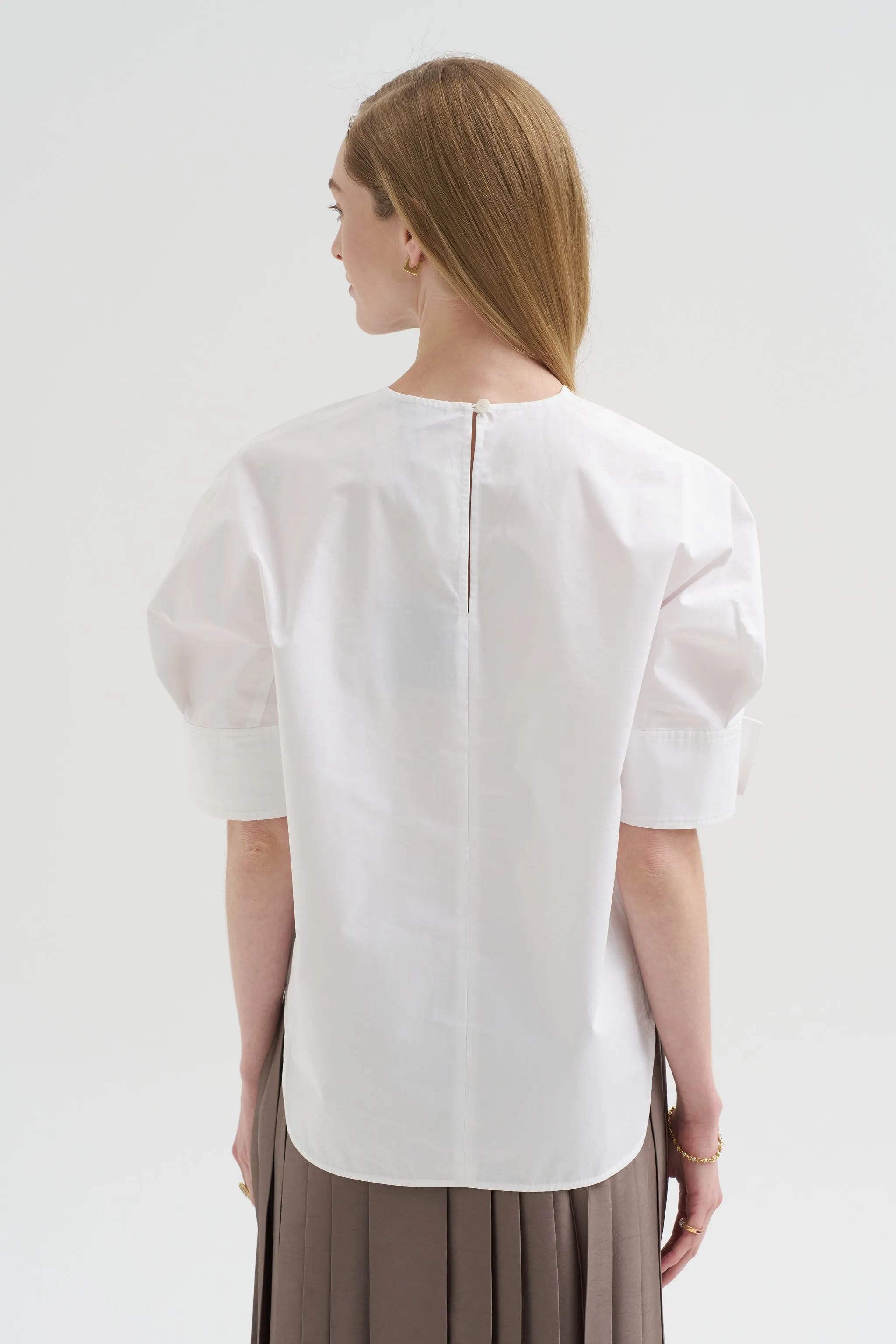Compact Eco Poplin Reverse Sleeve Top, White sold by Kick Pleat product image thumbnail 5