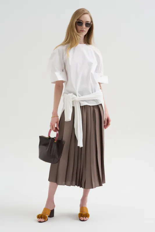 Compact Eco Poplin Reverse Sleeve Top, White sold by Kick Pleat