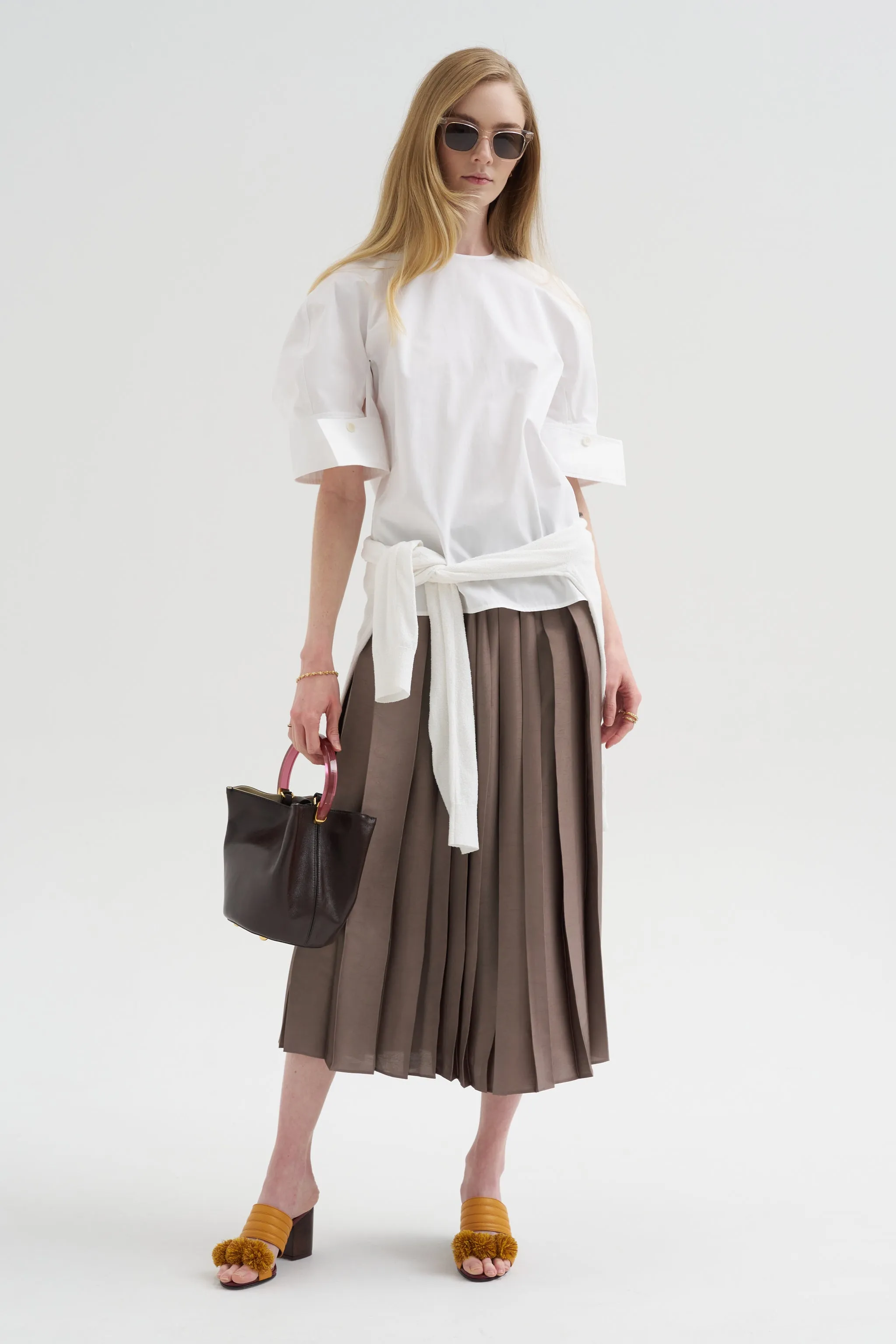 Compact Eco Poplin Reverse Sleeve Top, White sold by Kick Pleat