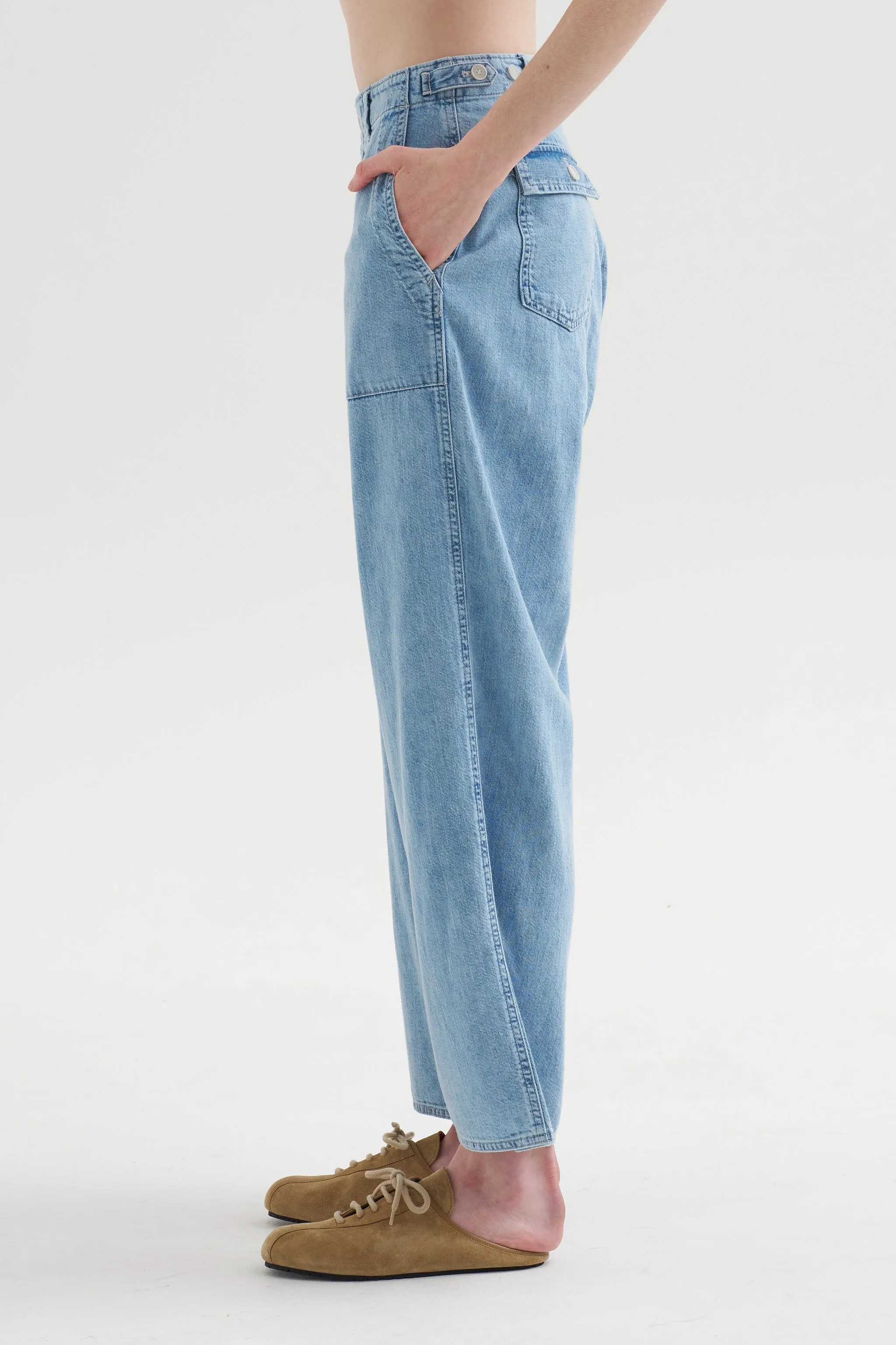 8oz Natural Denim Baker Pants, Ice Blue sold by Kick Pleat product image thumbnail 3