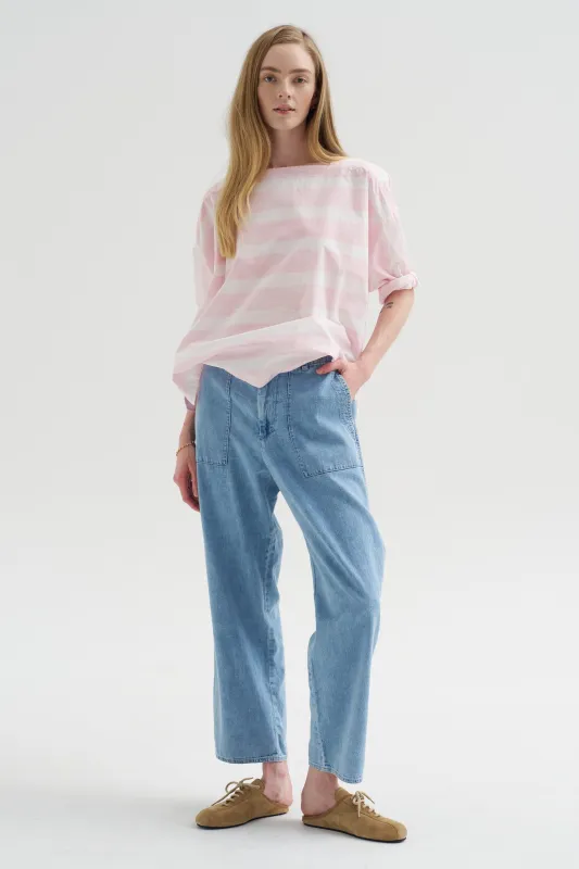 8oz Natural Denim Baker Pants, Ice Blue made by Pas de Calais