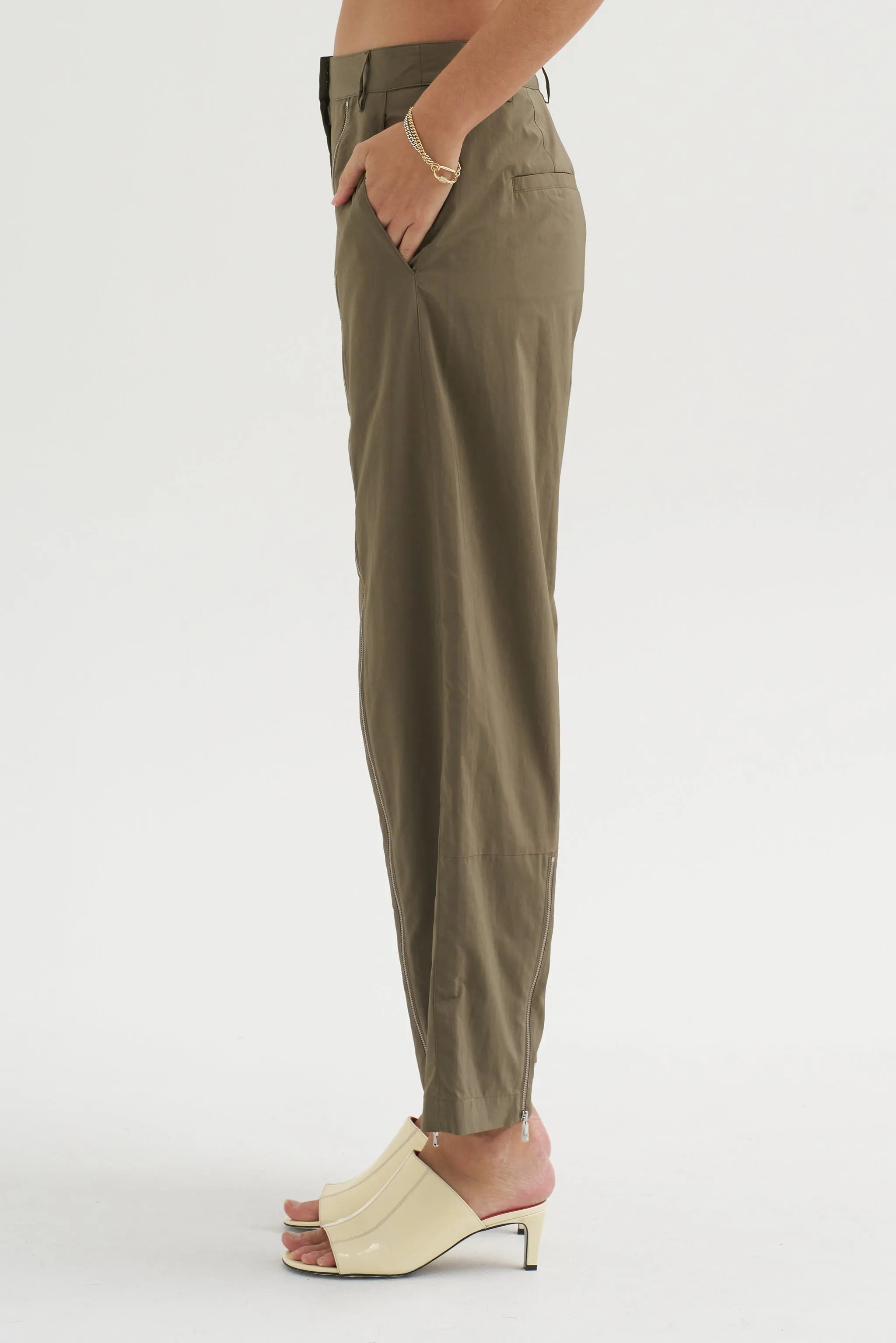 Nylon Zipper Trouser, Dark Taupe sold by Kick Pleat product image thumbnail 3