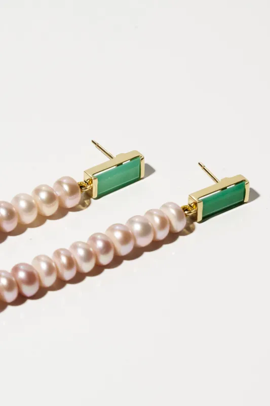 Deco Maxi Baguette + Onion Pink Perla Earrings, Chrysoprase made by Aliita