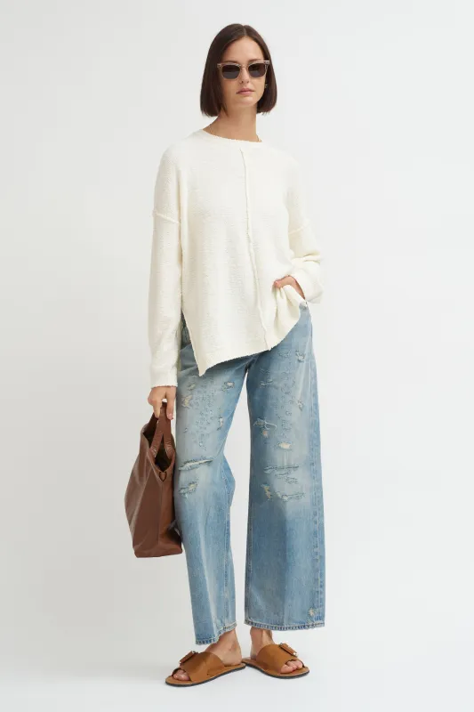 Boucle Crewneck, White made by Kick Pleat