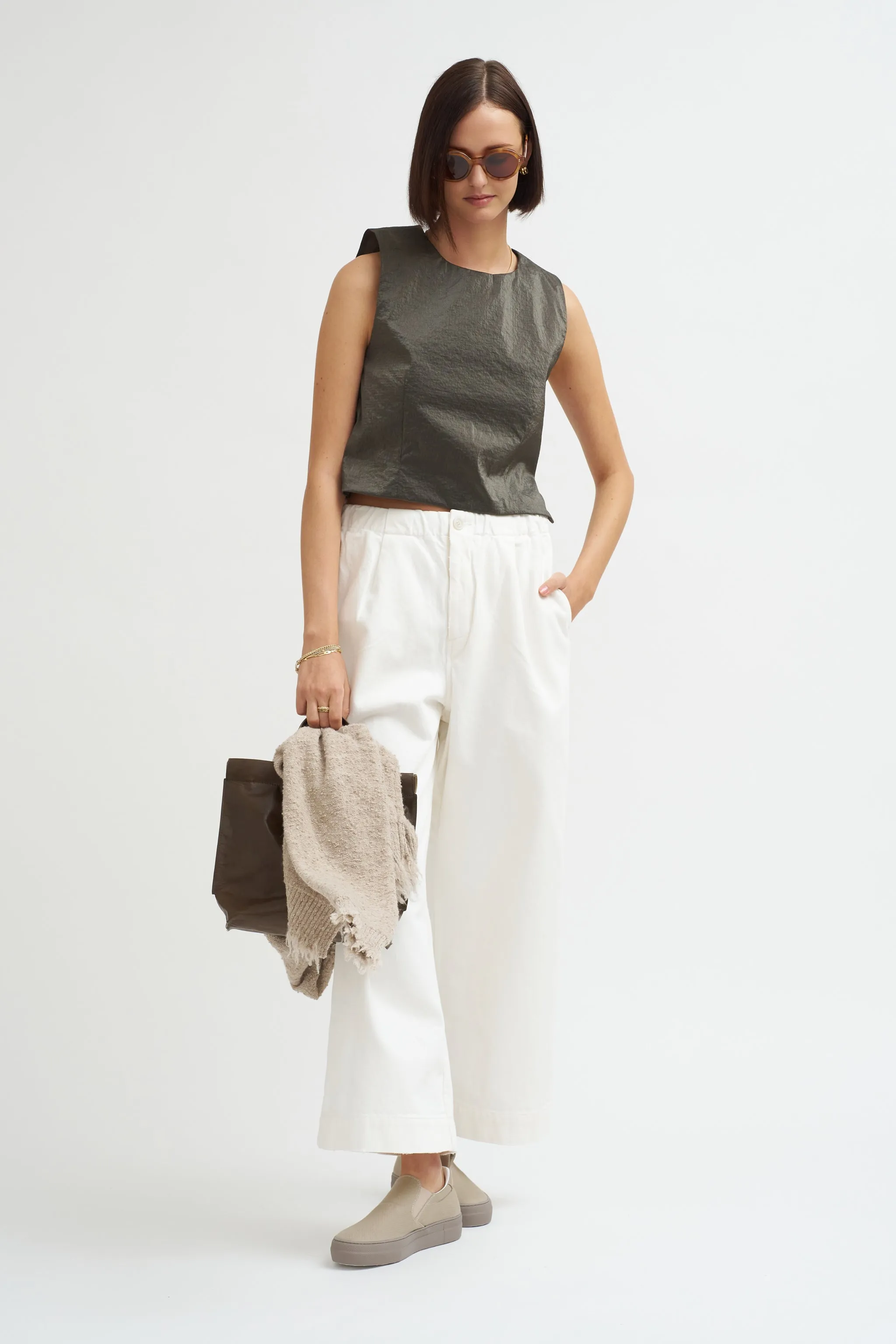 Washed Trouser, White sold by Kick Pleat