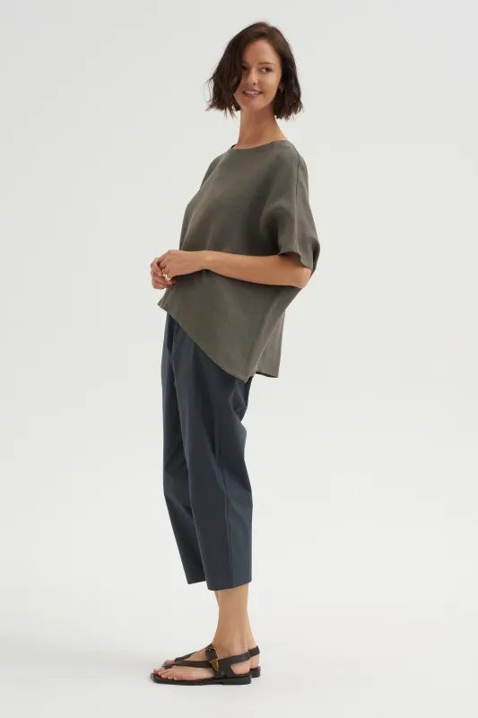 Easy Crepe Linen T-Shirt, Storm made by Kick Pleat