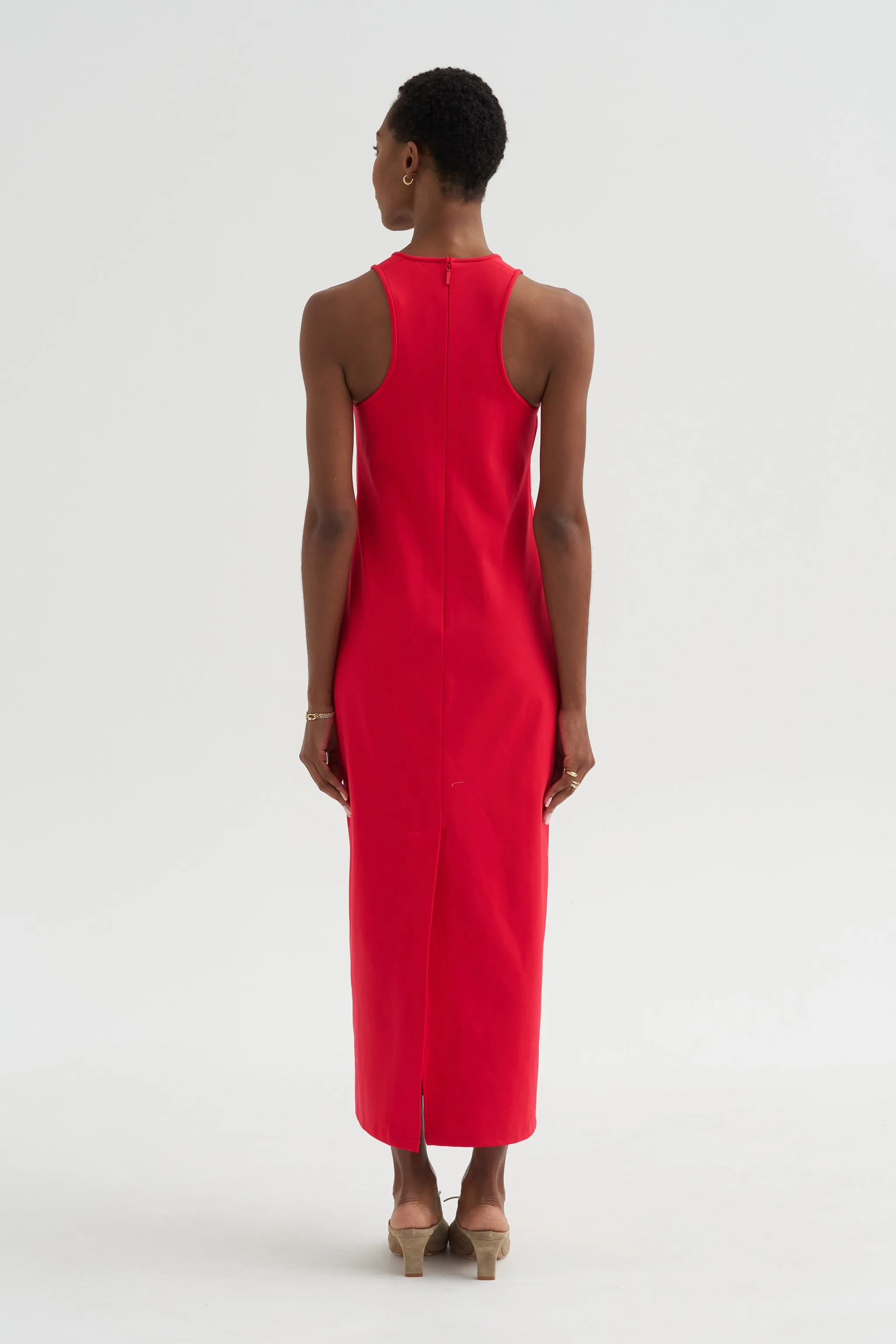 Compact Ultra Stretch Knit Sleeveless Dress, Red sold by Kick Pleat product image thumbnail 4