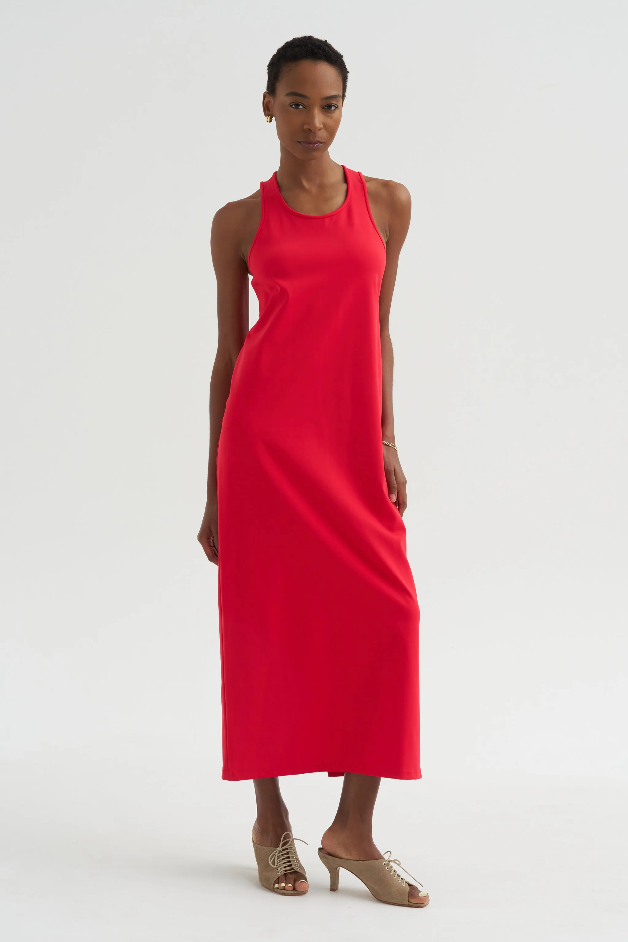 Compact Ultra Stretch Knit Sleeveless Dress, Red sold by Kick Pleat product image thumbnail 5