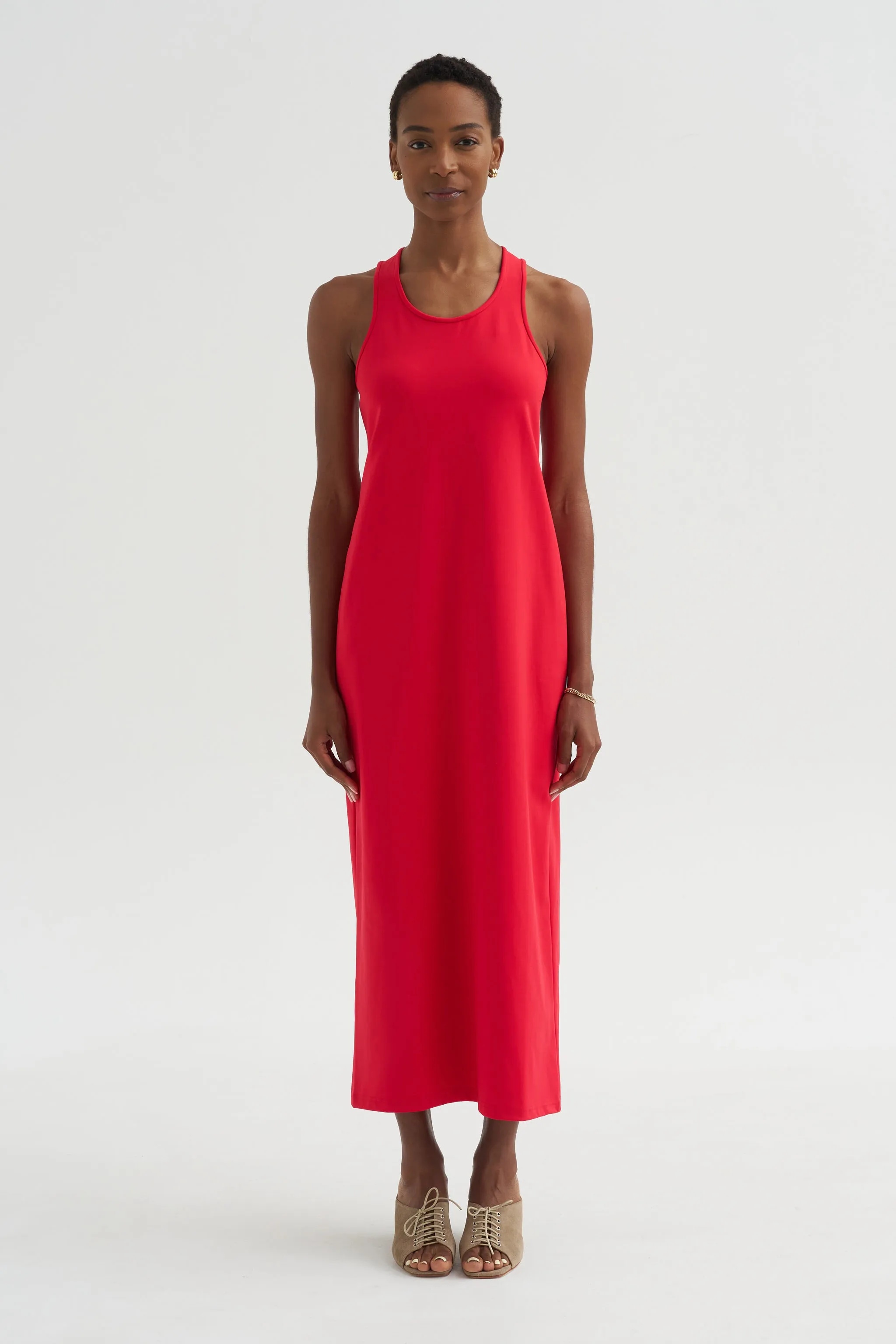 Compact Ultra Stretch Knit Sleeveless Dress, Red sold by Kick Pleat product image thumbnail 2