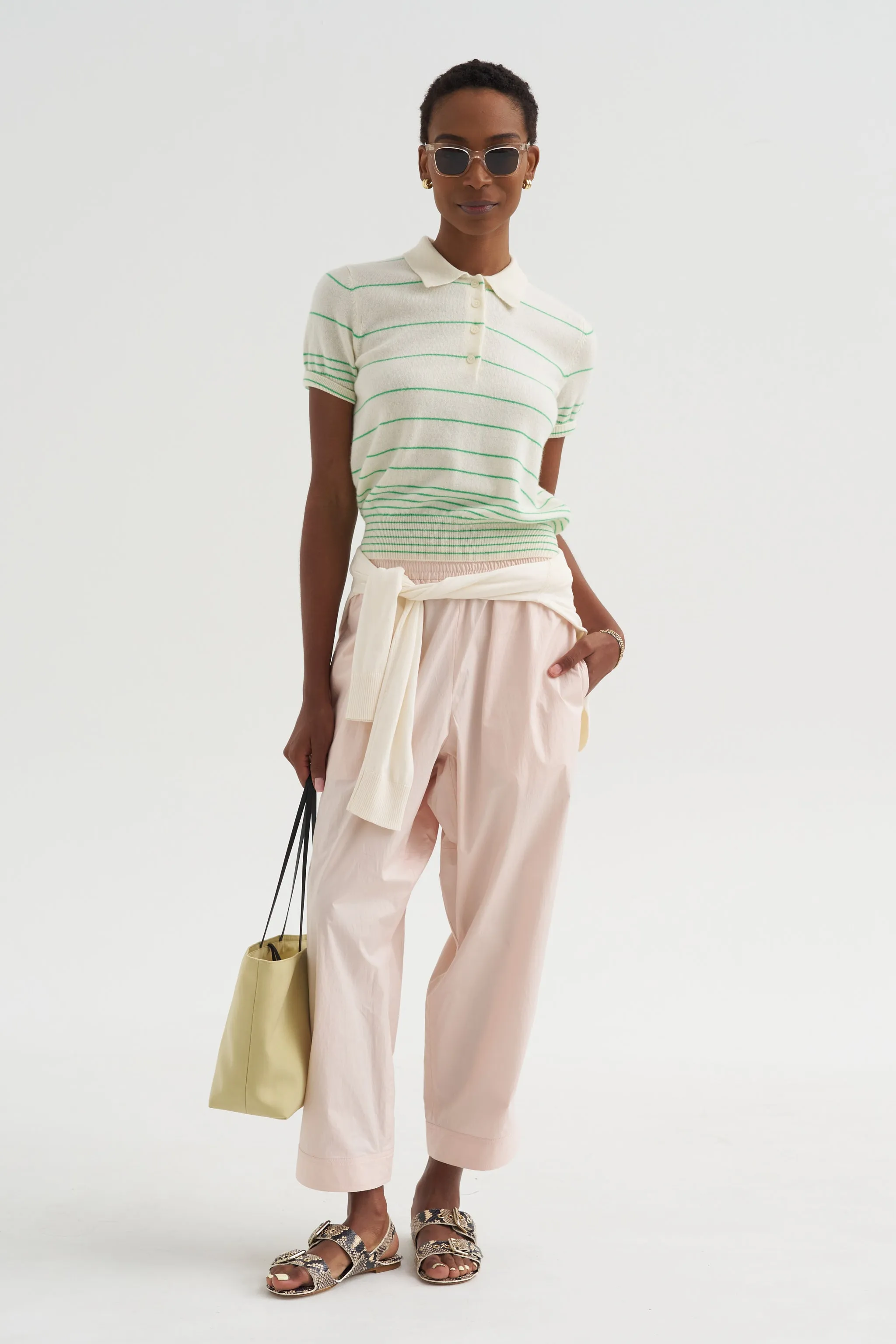 Drew - Stripe Cashmere Polo, Ivory & Verdant sold by Kick Pleat
