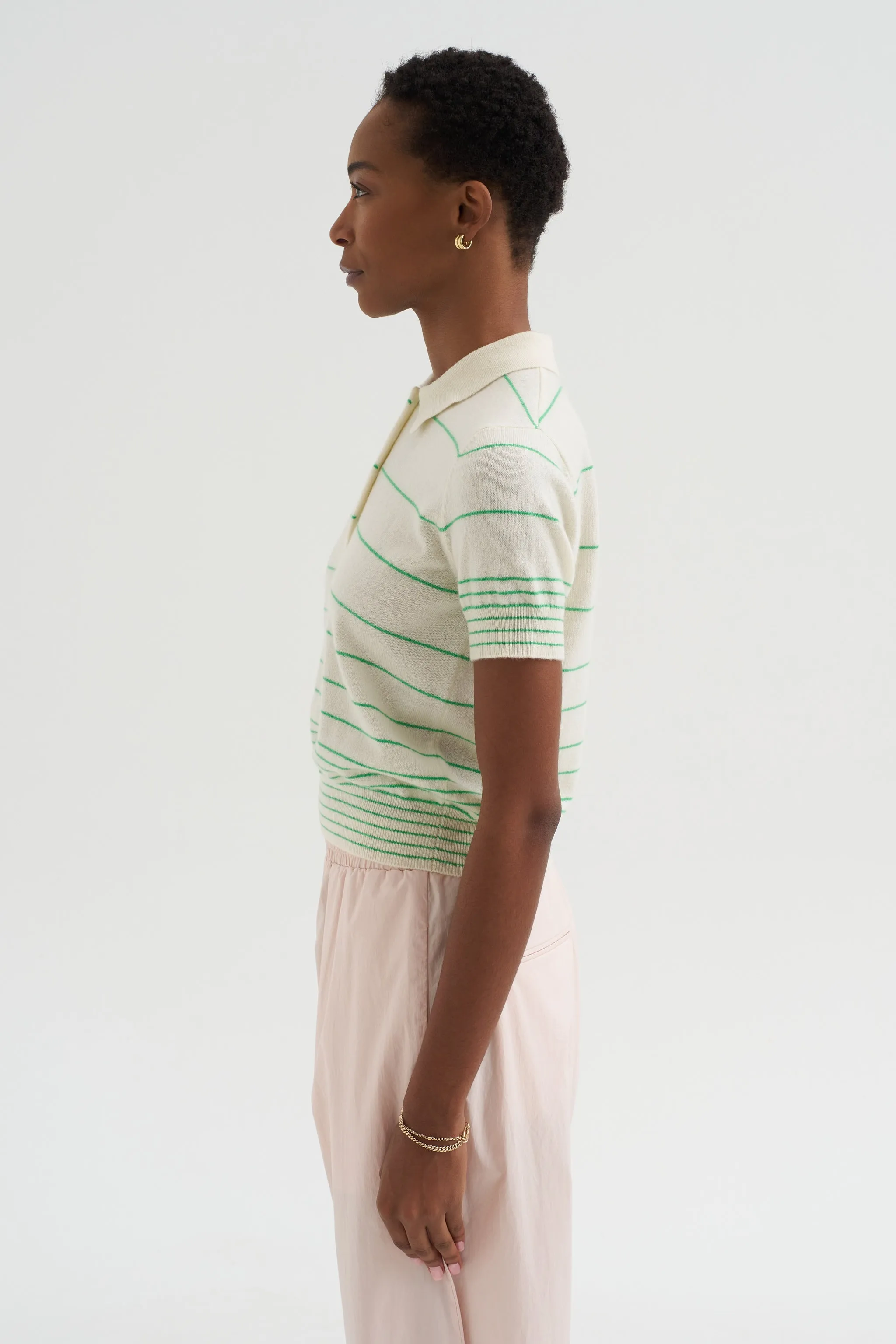 Drew - Stripe Cashmere Polo, Ivory & Verdant sold by Kick Pleat product image thumbnail 4