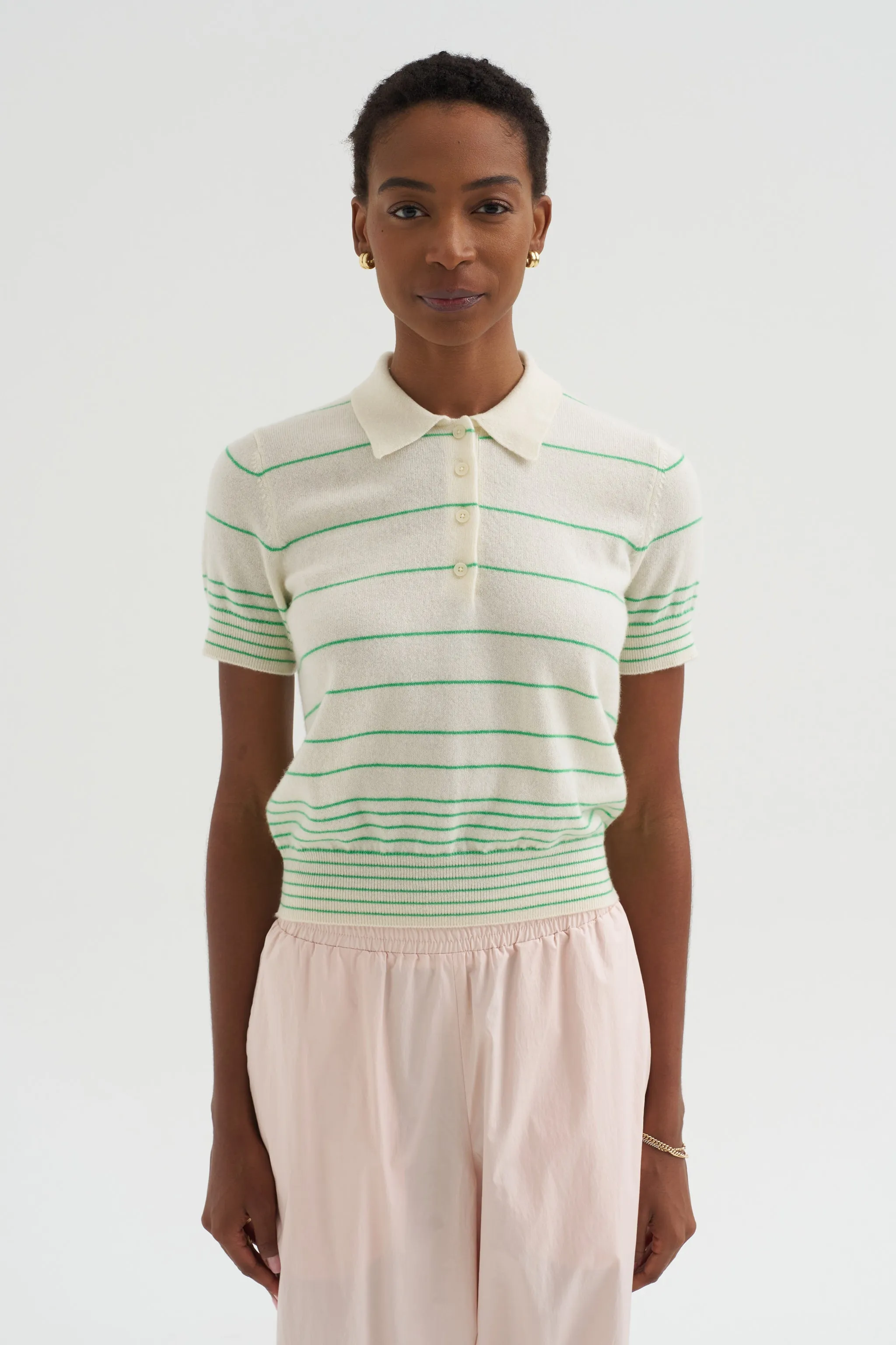 Drew - Stripe Cashmere Polo, Ivory & Verdant sold by Kick Pleat product image thumbnail 3