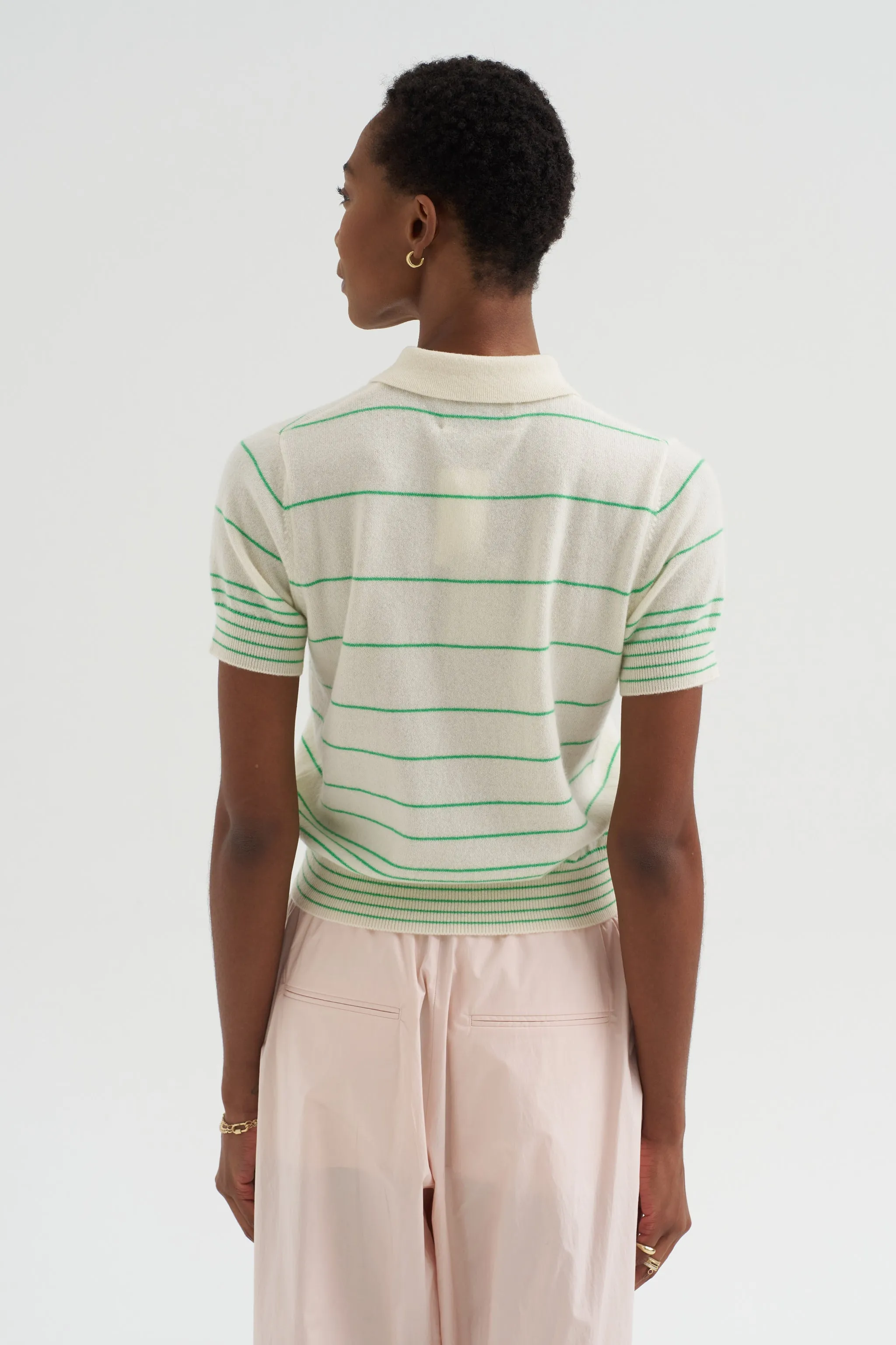 Drew - Stripe Cashmere Polo, Ivory & Verdant sold by Kick Pleat product image thumbnail 5