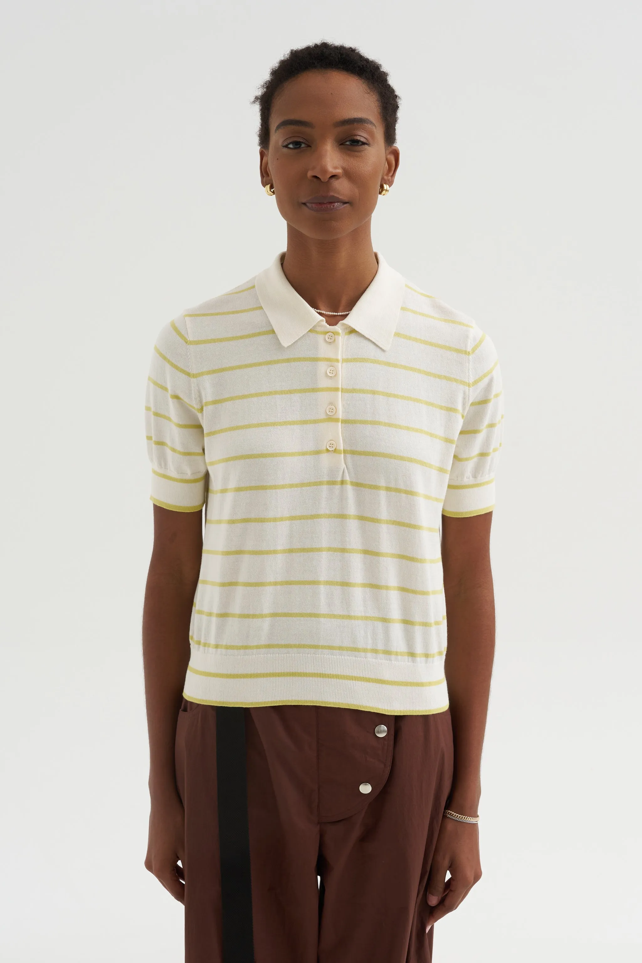 Cameron - Stripe Polo Top, Off White & Citron sold by Kick Pleat product image thumbnail 2