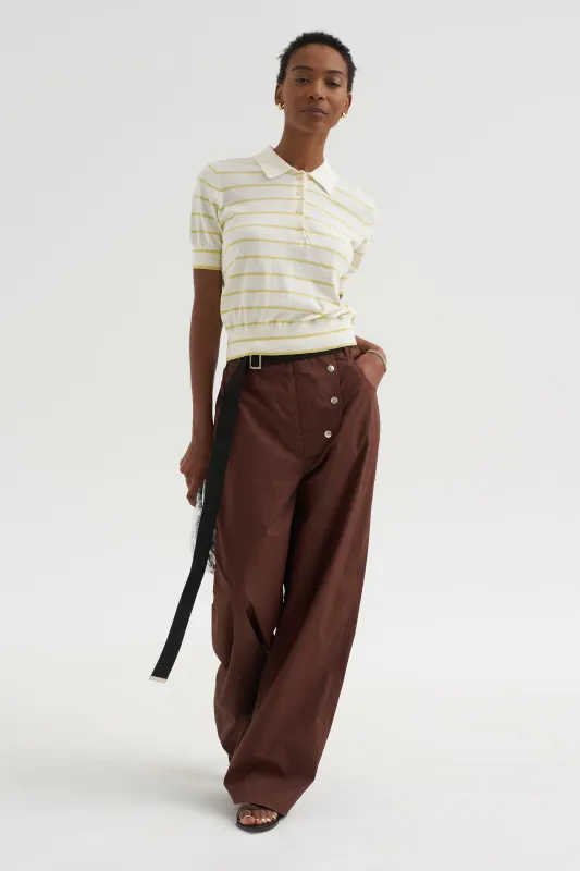 Cameron - Stripe Polo Top, Off White & Citron made by DEMYLEE