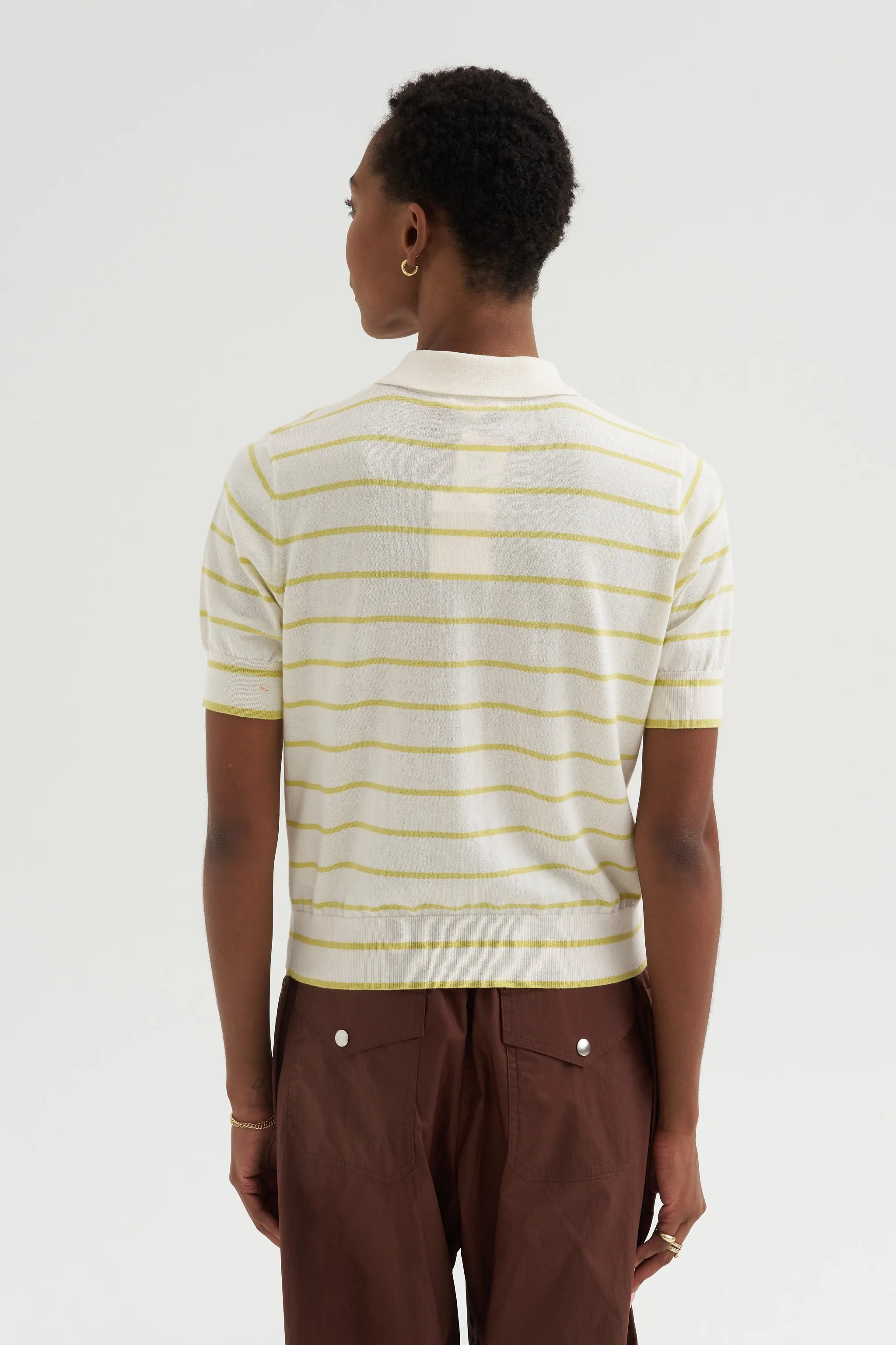 Cameron - Stripe Polo Top, Off White & Citron sold by Kick Pleat product image thumbnail 4