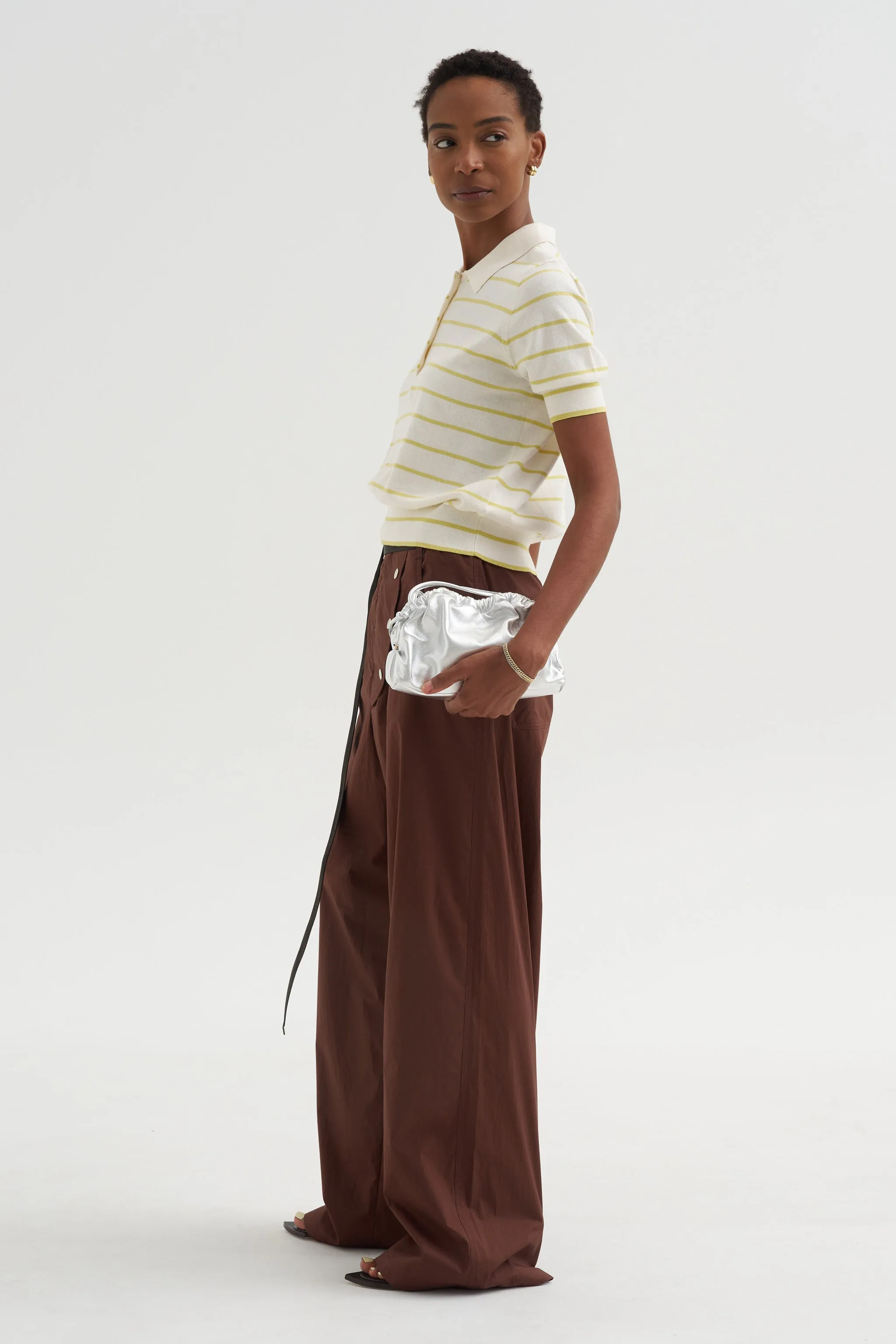 Cameron - Stripe Polo Top, Off White & Citron sold by Kick Pleat product image thumbnail 5