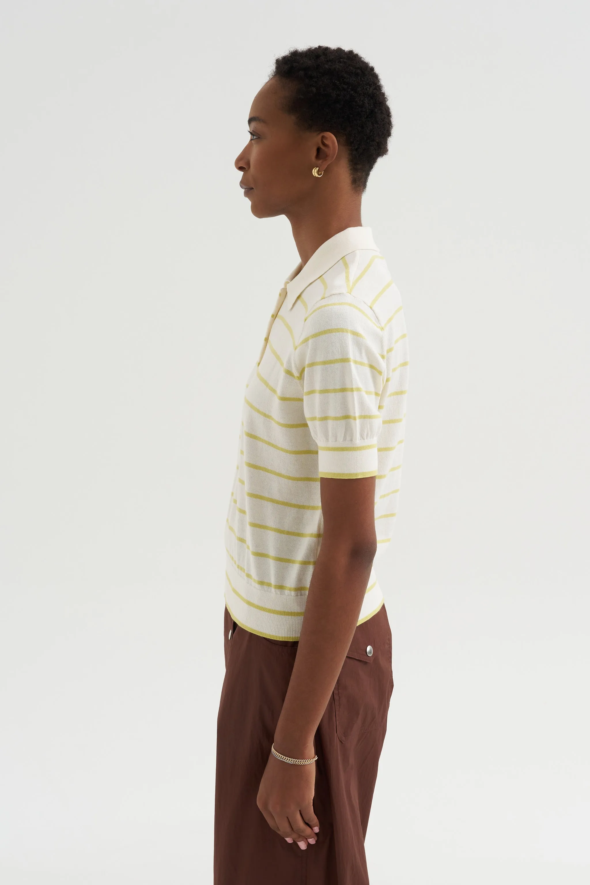 Cameron - Stripe Polo Top, Off White & Citron sold by Kick Pleat product image thumbnail 3