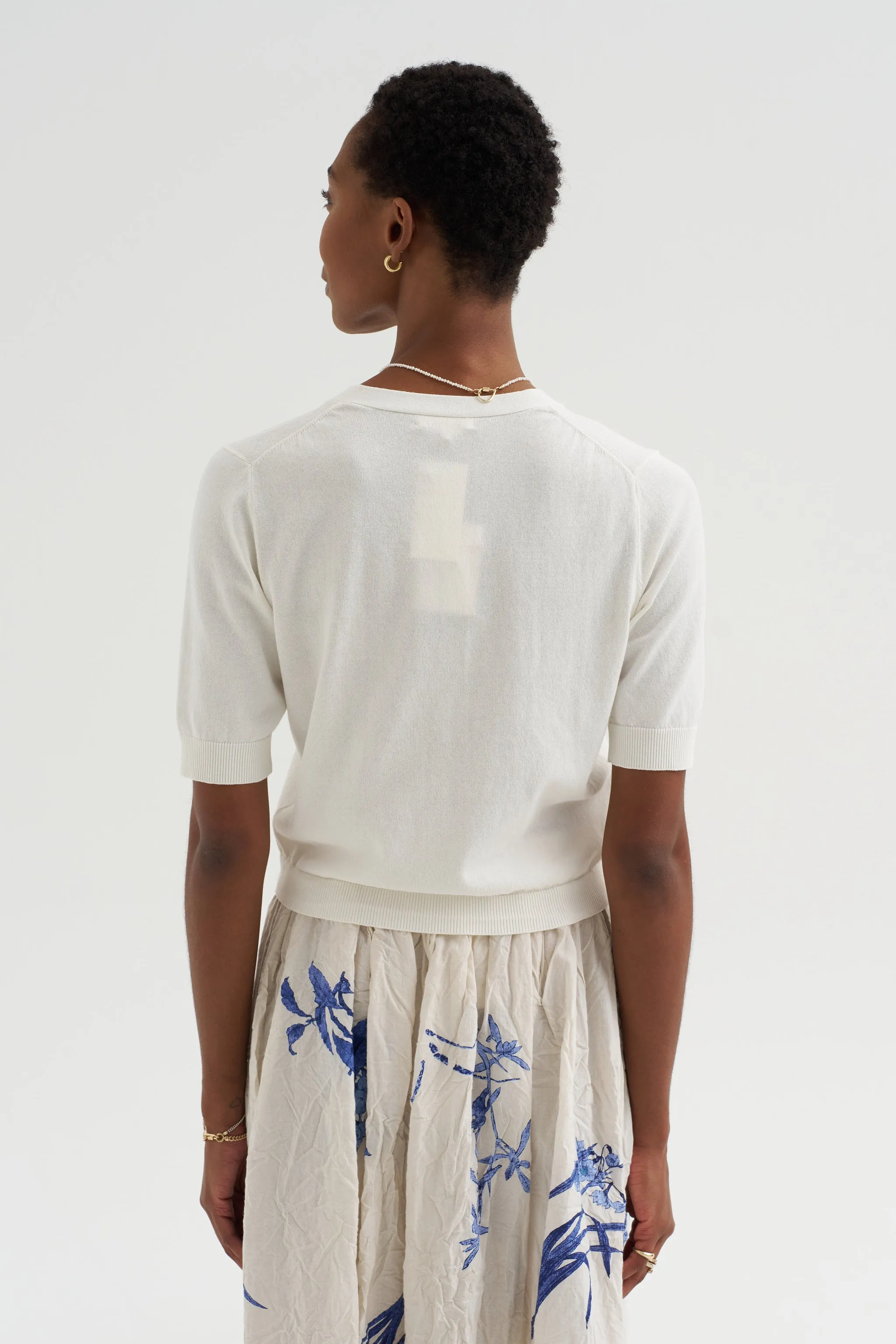 Tate - Fine Cotton Stretch Cardigan, Off White sold by Kick Pleat product image thumbnail 5