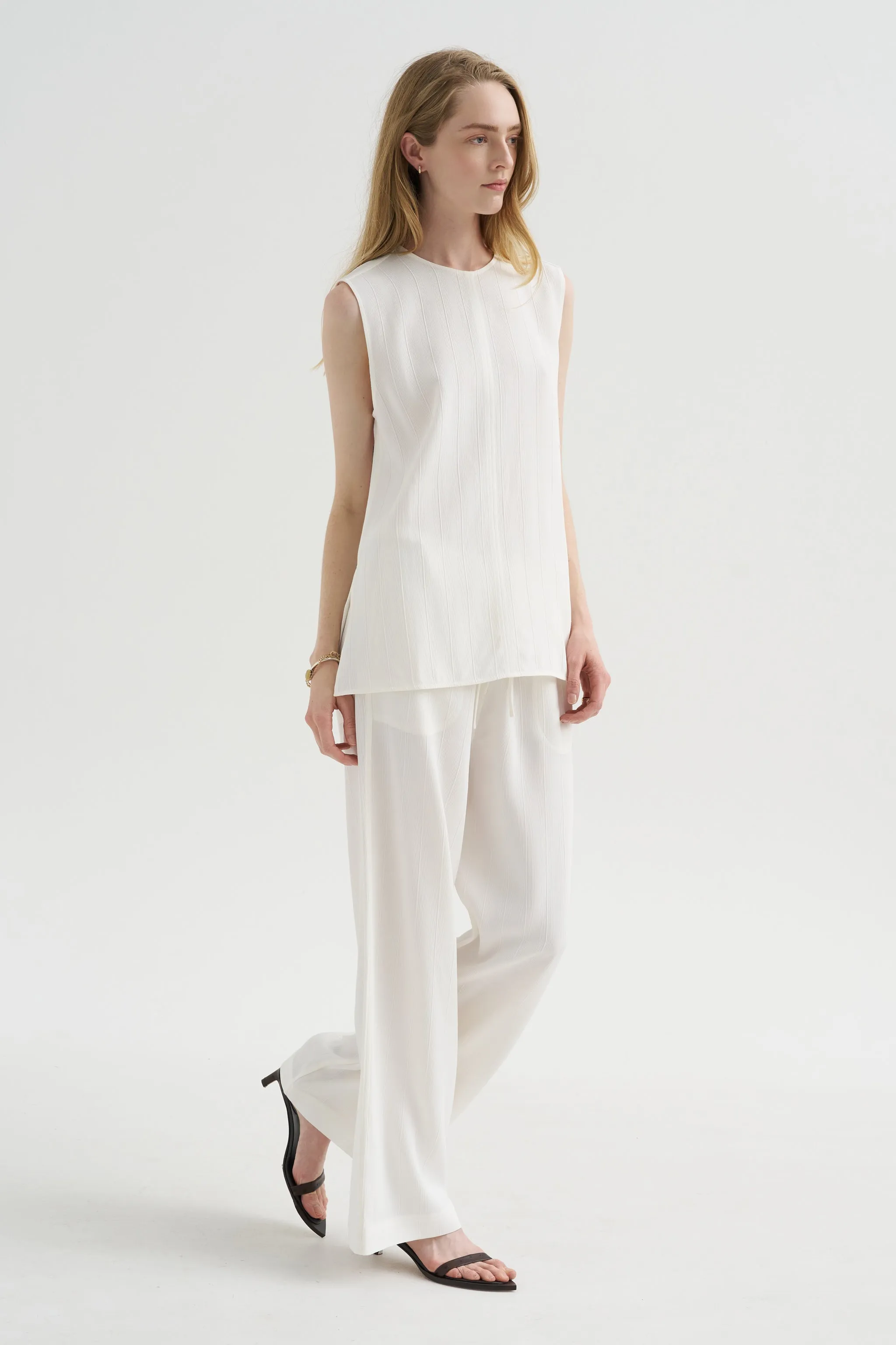 Woven Stripe Drawstring Trouser, Meringue sold by Kick Pleat