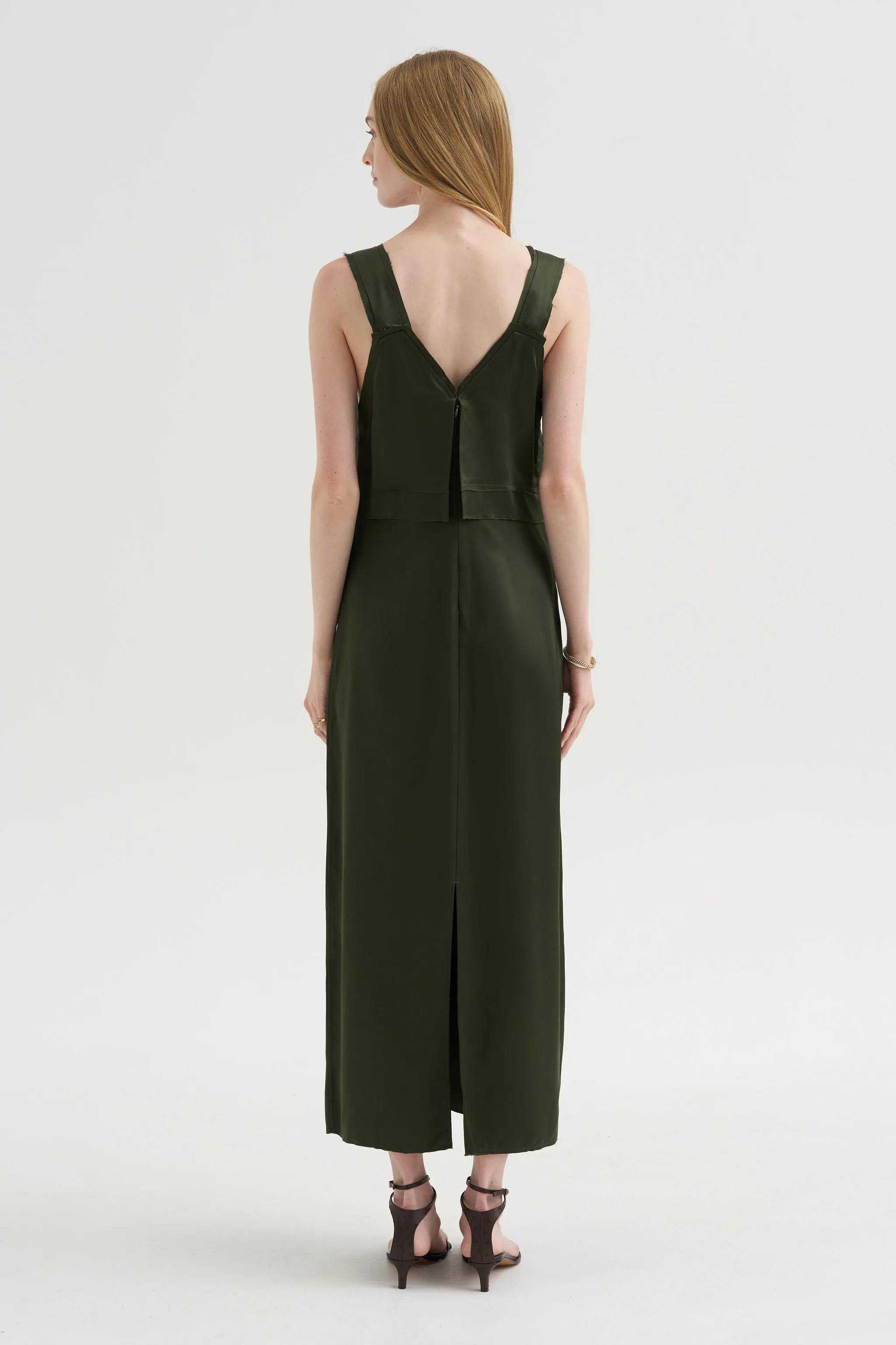 V-Neck Slip Dress, Bottle Green sold by Kick Pleat product image thumbnail 5