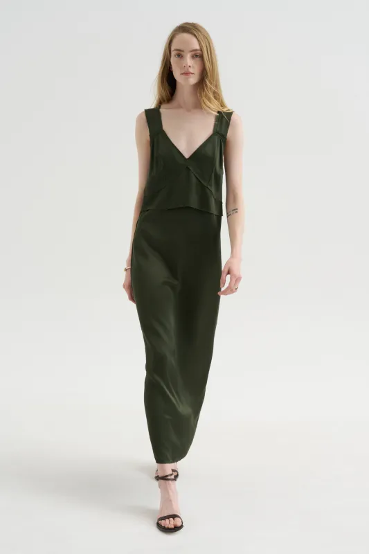 V-Neck Slip Dress, Bottle Green made by Toteme