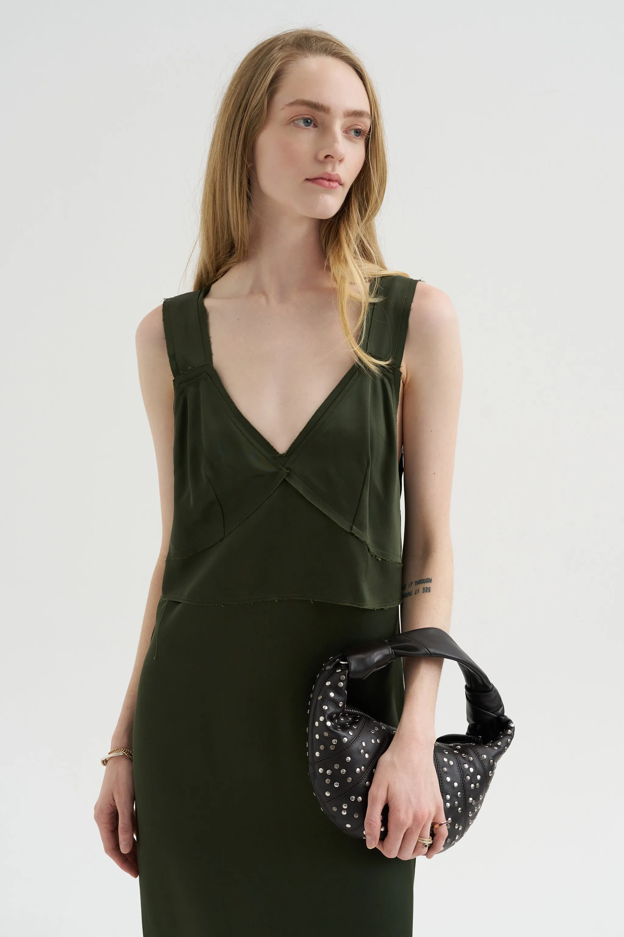 V-Neck Slip Dress, Bottle Green sold by Kick Pleat product image thumbnail 2