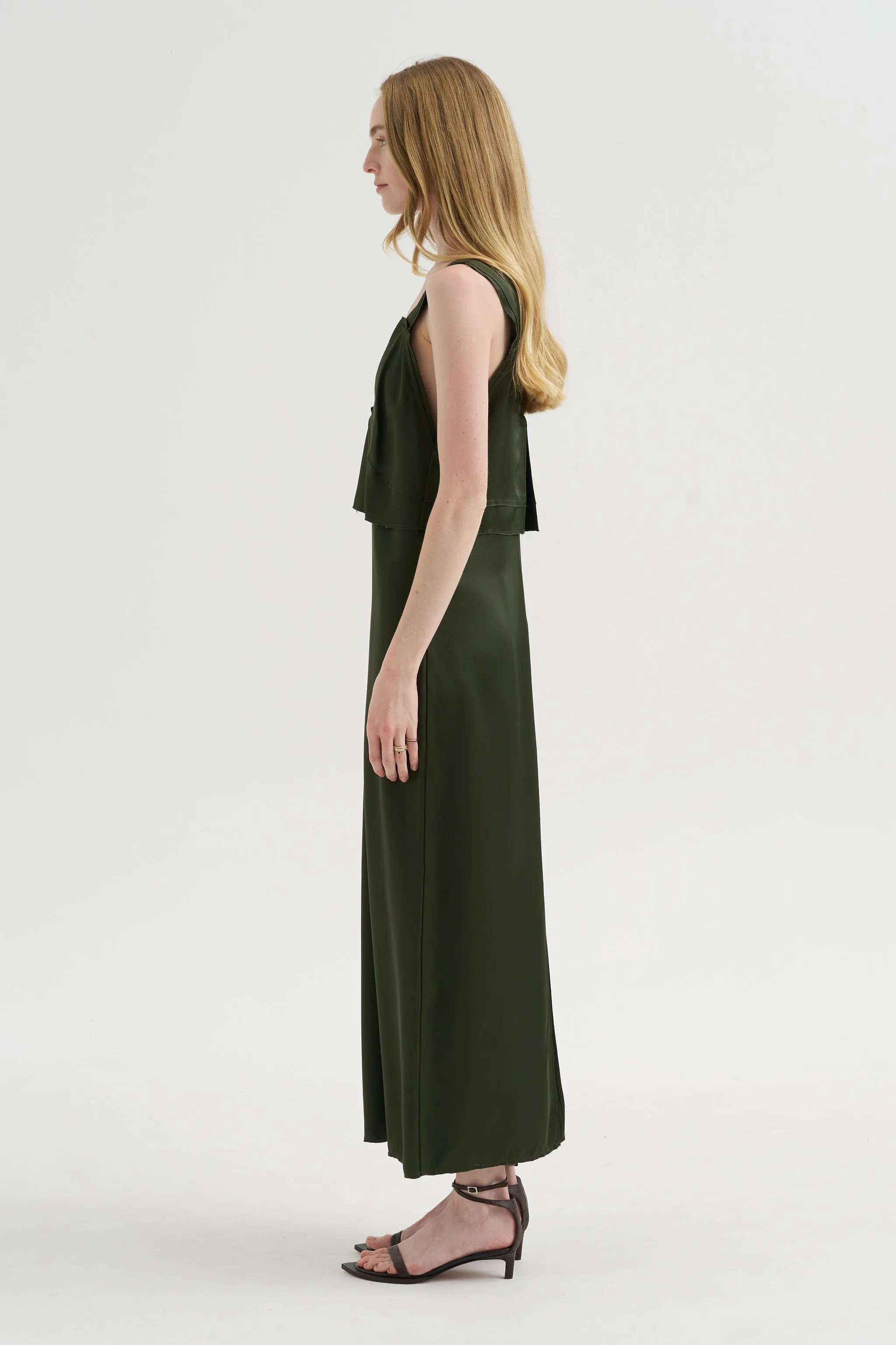 V-Neck Slip Dress, Bottle Green sold by Kick Pleat product image thumbnail 4