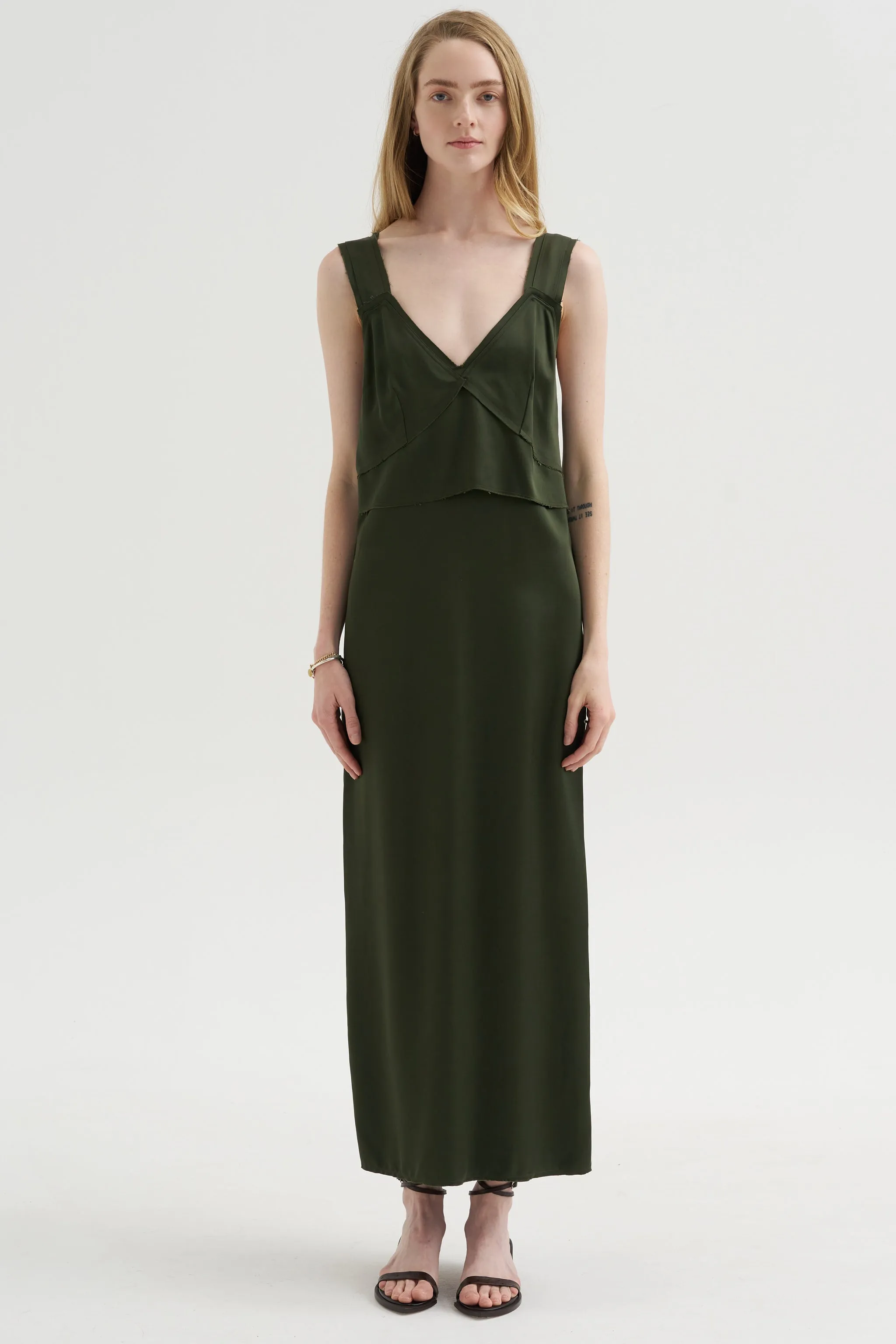 V-Neck Slip Dress, Bottle Green sold by Kick Pleat product image thumbnail 3